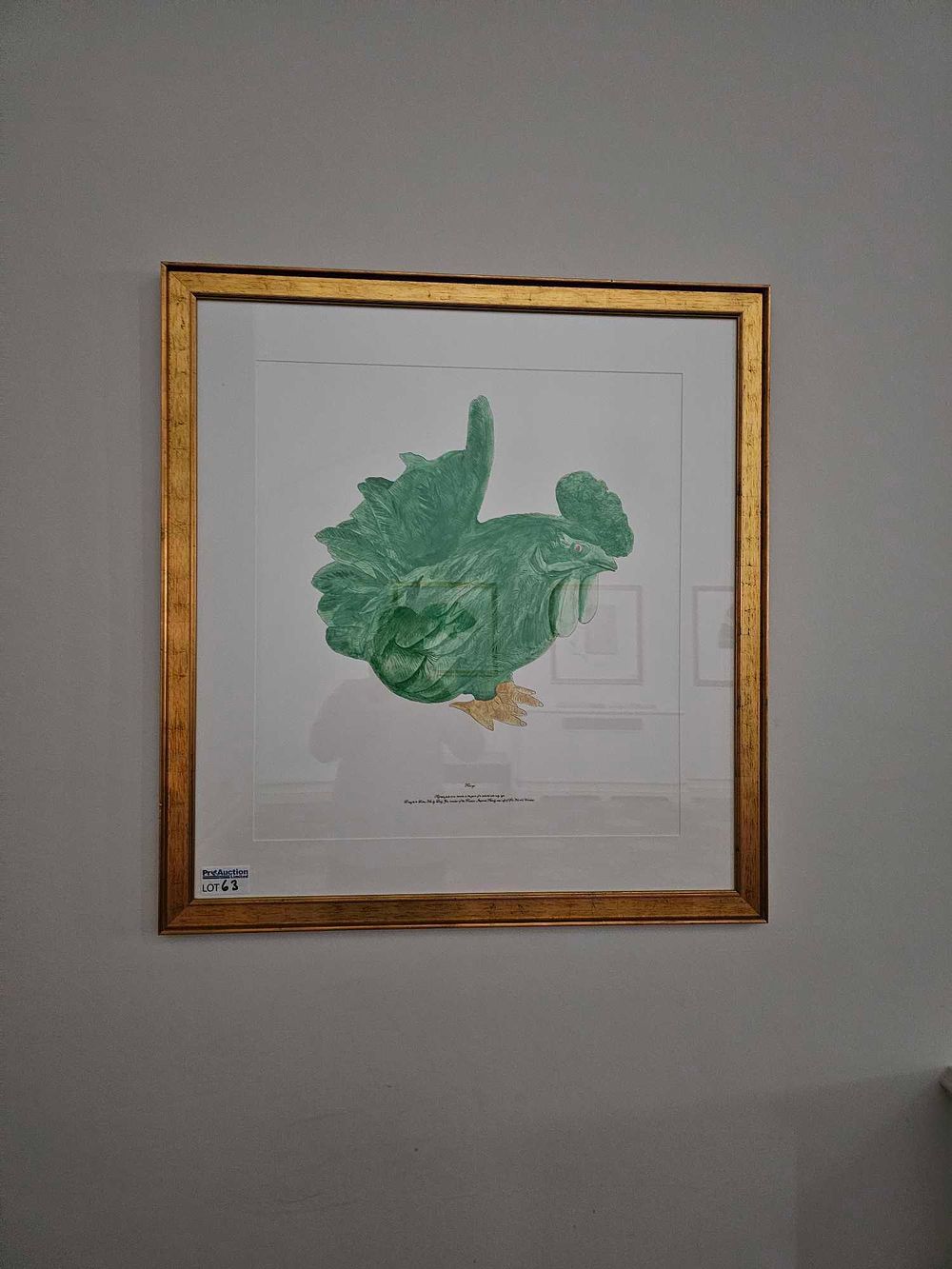 Lot 63: A Framed Print or Drawing Depicting a Rooster, with Inscription Attributing Subject to Faberge and Royal Provenance