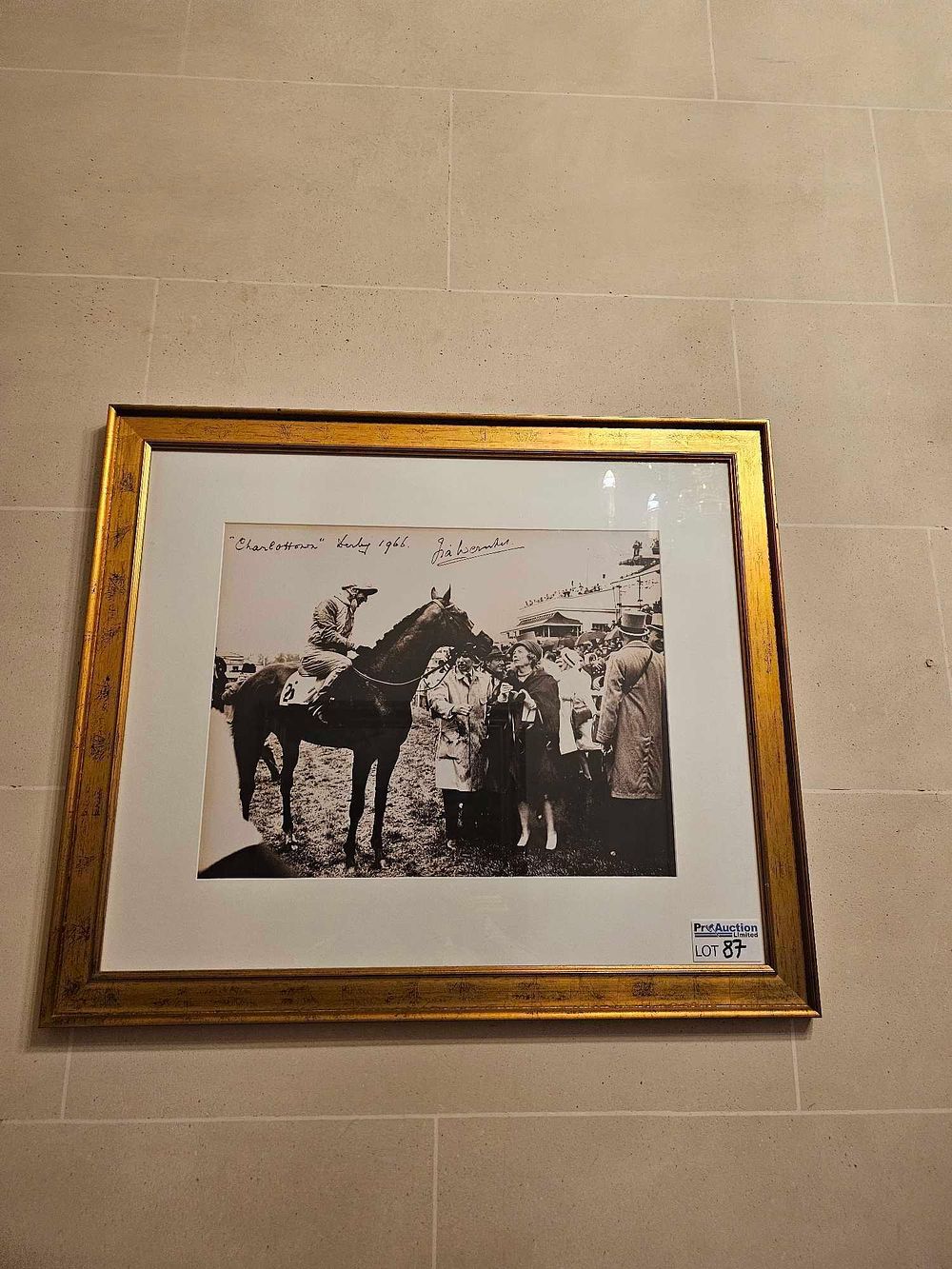 Lot 87: Black and White Photograph of 'Charlottown' at the 1966 Derby, Inscribed