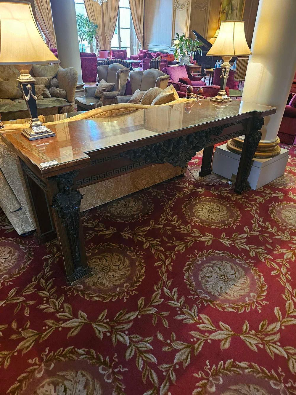 Lot 121: A 19th Century French Louis XVI-Style Carved Console Table with Glass Top
