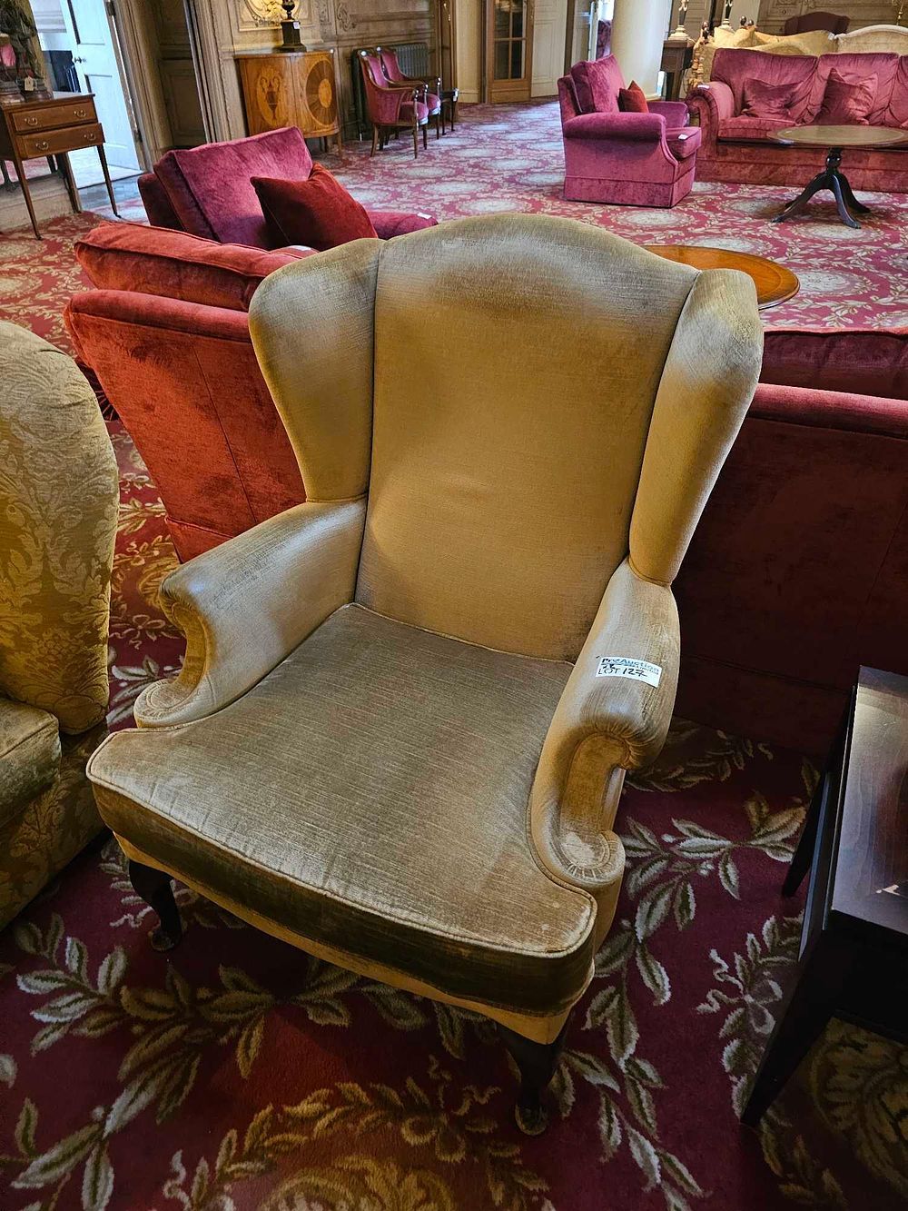 Lot 127: A Queen Anne Style Velvet Wingback Armchair