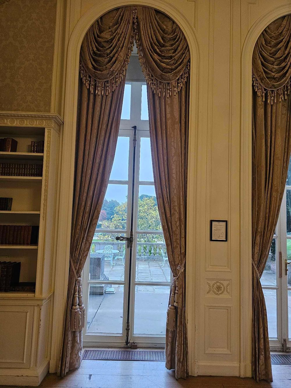 Lot 183: A Pair of Custom-Made Silk Blend Jacquard Draperies with Swags and Jabots