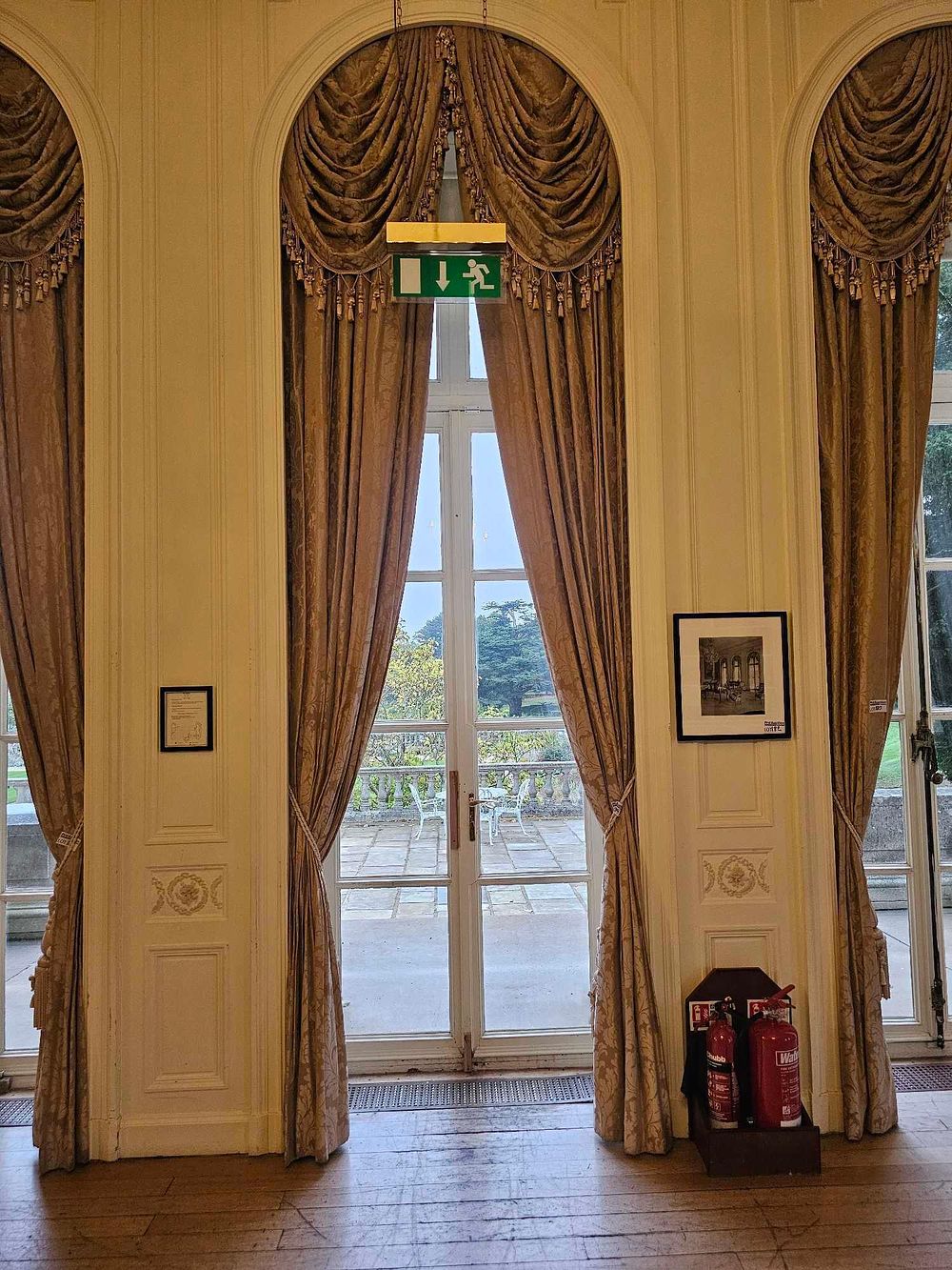 Lot 184: A Pair of Custom-Made Two-Tone Damask Drapery Panels with Valances