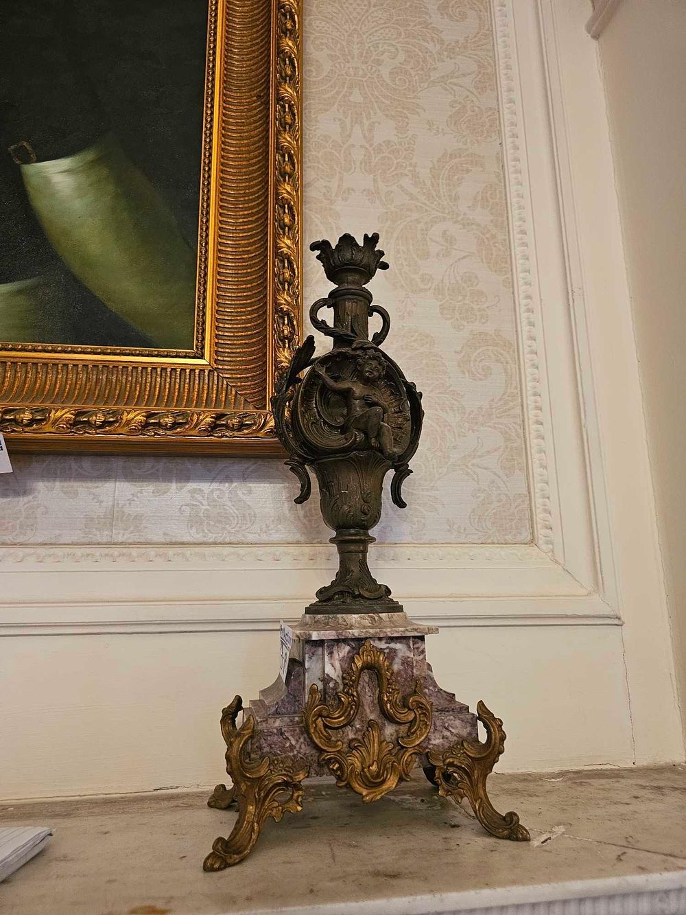 Lot 190: A 19th Century Rococo Revival Patinated Bronze and Gilt Bronze Mounted Marble Pedestal