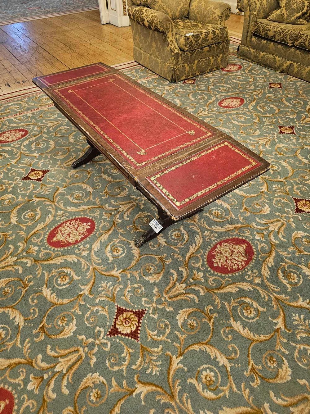 Lot 202: Regency Style Mahogany Dropleaf Coffee Table with Leather Top