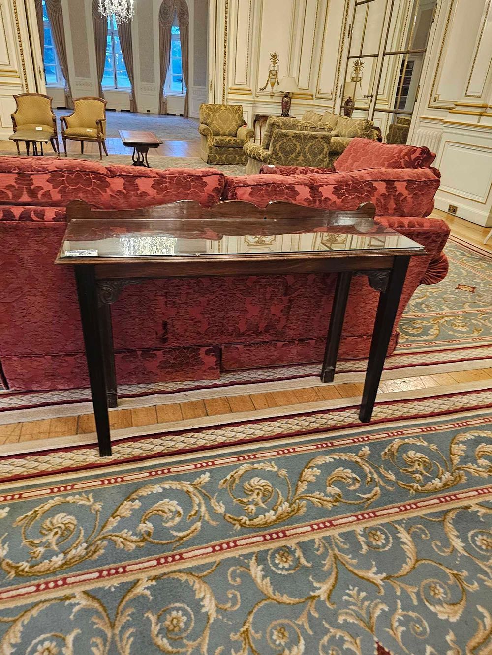 Lot 207: Chippendale Style Mahogany Console Table with Scalloped Back Rail