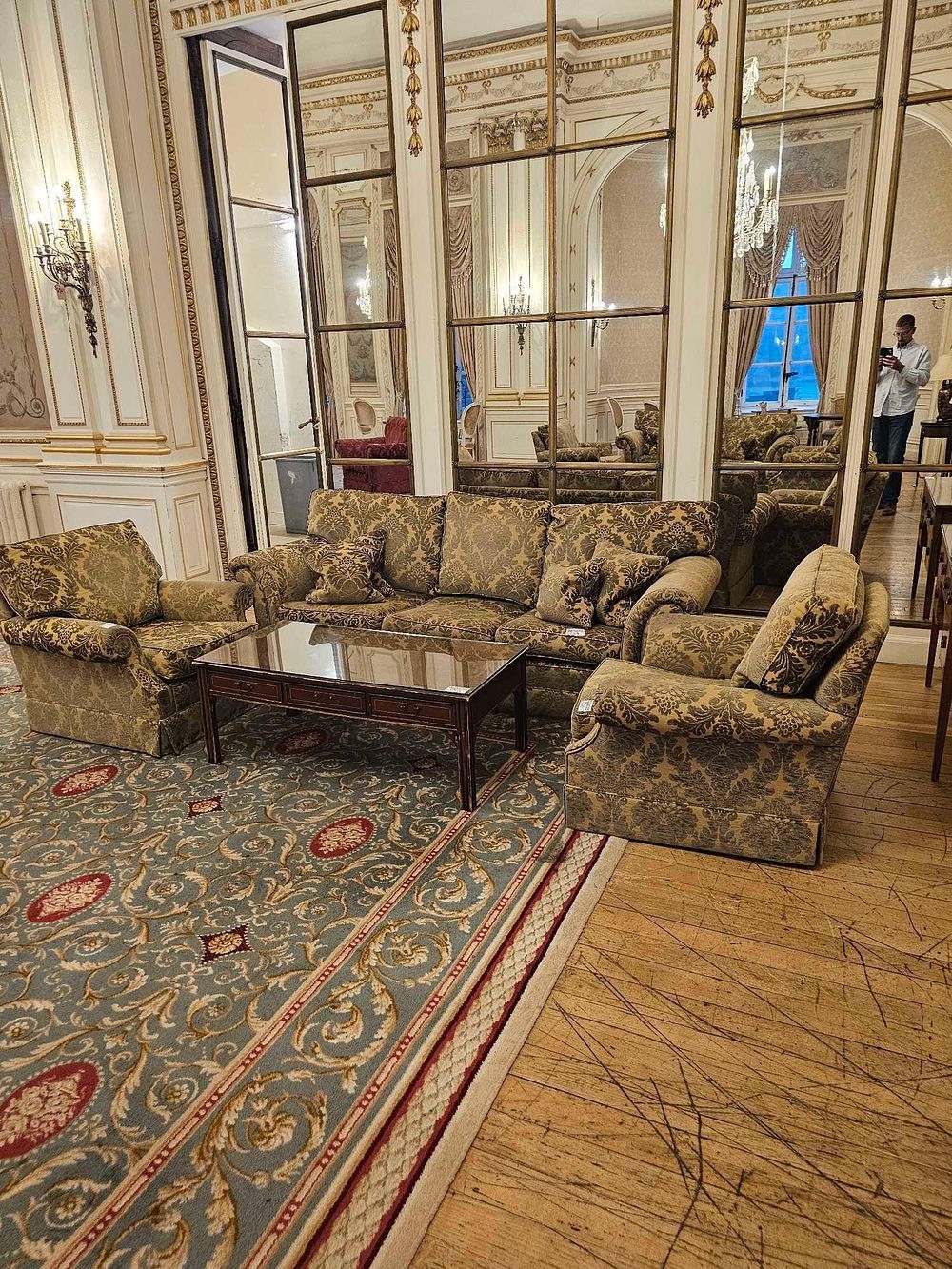Lot 213: A Traditional Upholstered Three-Piece Suite and Coffee Table