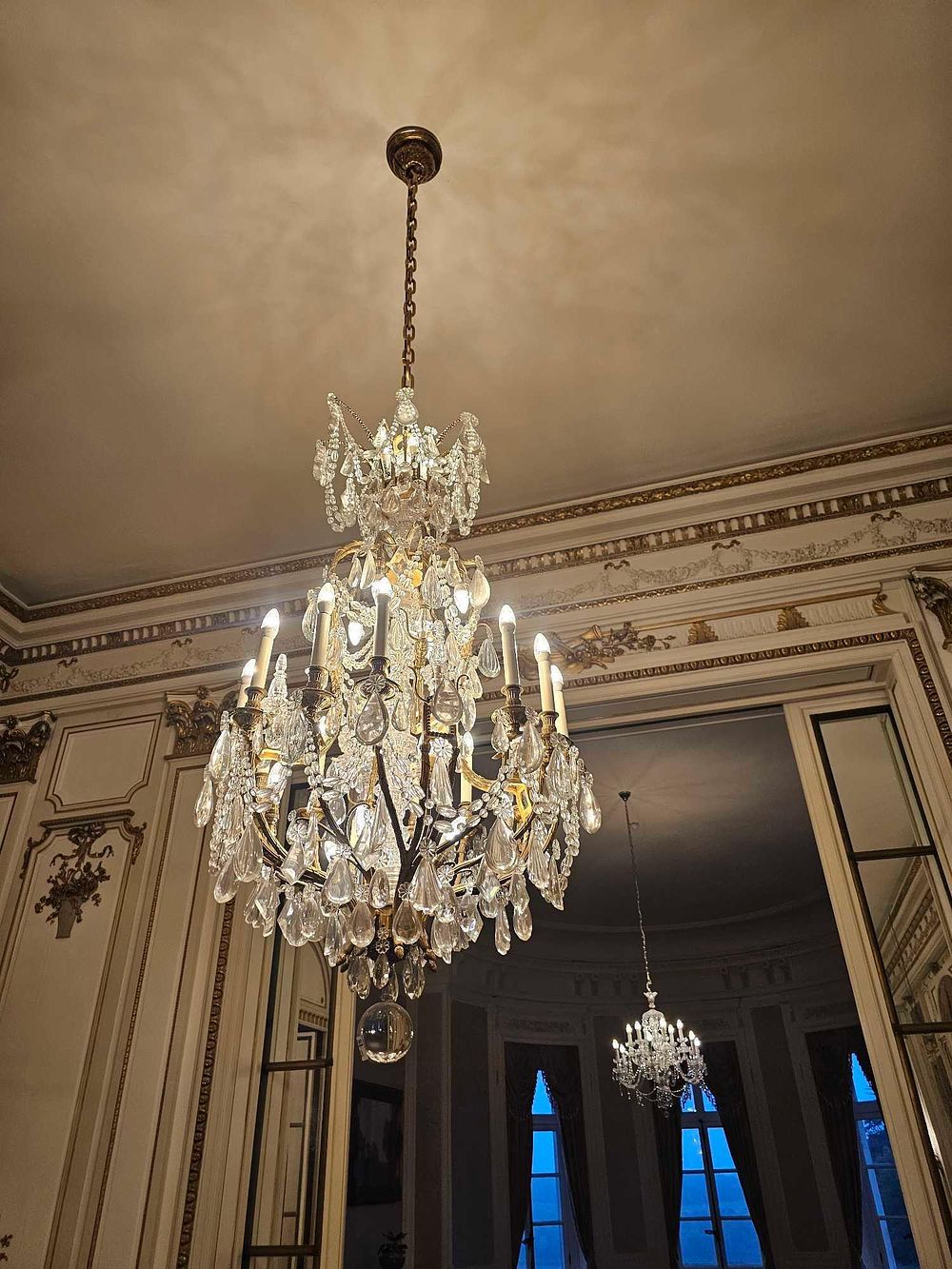 Lot 219: A French Baccarat Style Gilt Bronze and Crystal Multi-tiered Chandelier