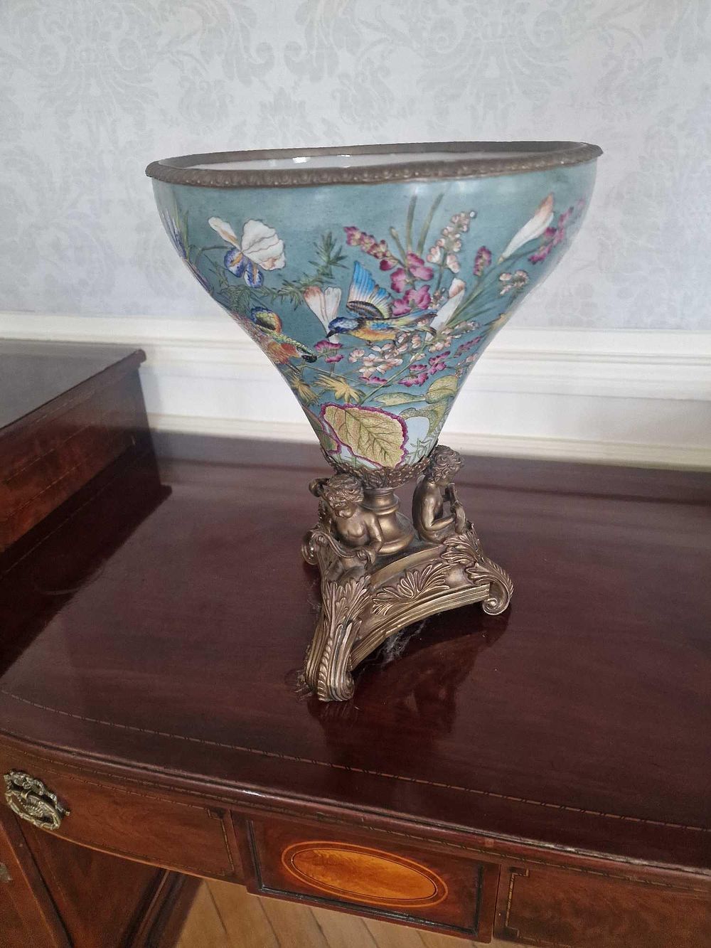 Lot 247: A Chinese Rococo-Revival Porcelain and Bronzed Metal Footed Centerpiece