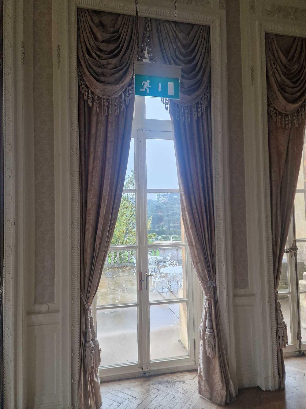 Lot 255: A Pair of Late 19th/Early 20th Century Style Damask Draperies with Valances and Tie-Backs