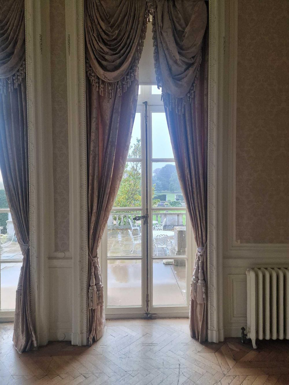 Lot 256: A Pair of Revival Style Damask Window Treatments, Late 19th/Early 20th Century