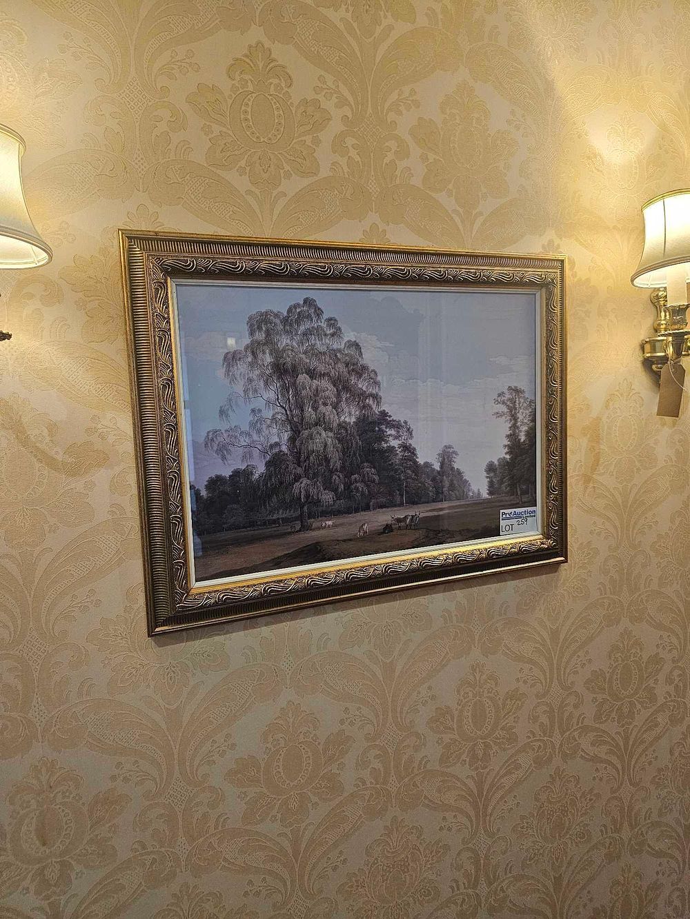 Lot 259: A Framed Pastoral Landscape Print in Ornate Giltwood Frame, 20th Century