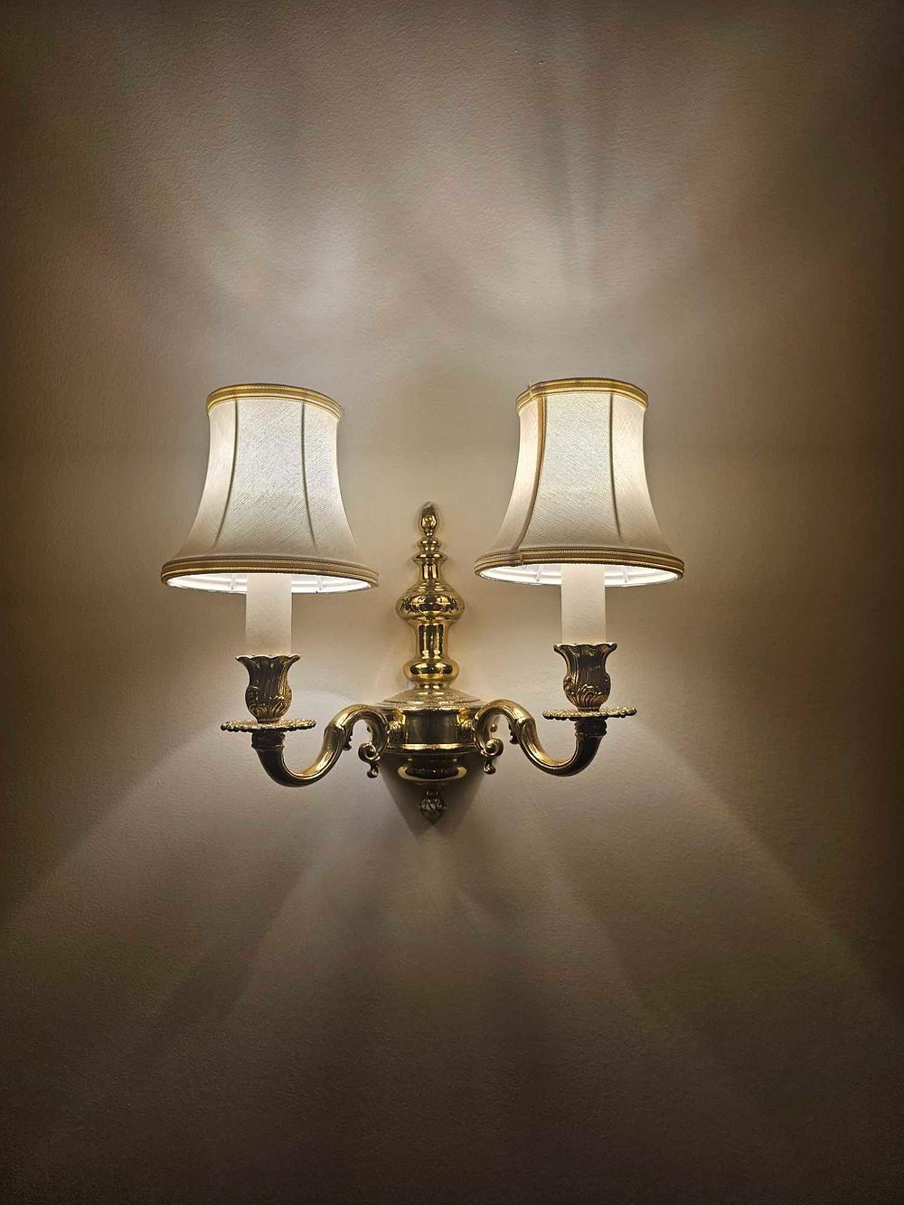Lot 286: A Two-Light Brass-Toned Wall Sconce, in Colonial Revival or Georgian Style