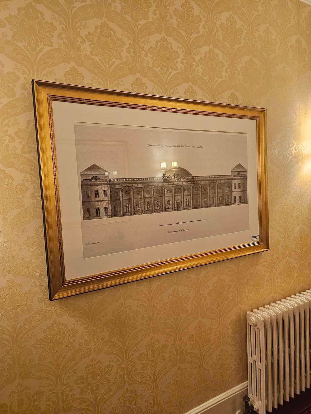 Lot 289: A Framed Architectural Engraving: 'Elevation for The Royal or Whitehall Palace from The Park View,' Designed by Sir William Chambers, Engraved by G. M. Moos, Dated 1789