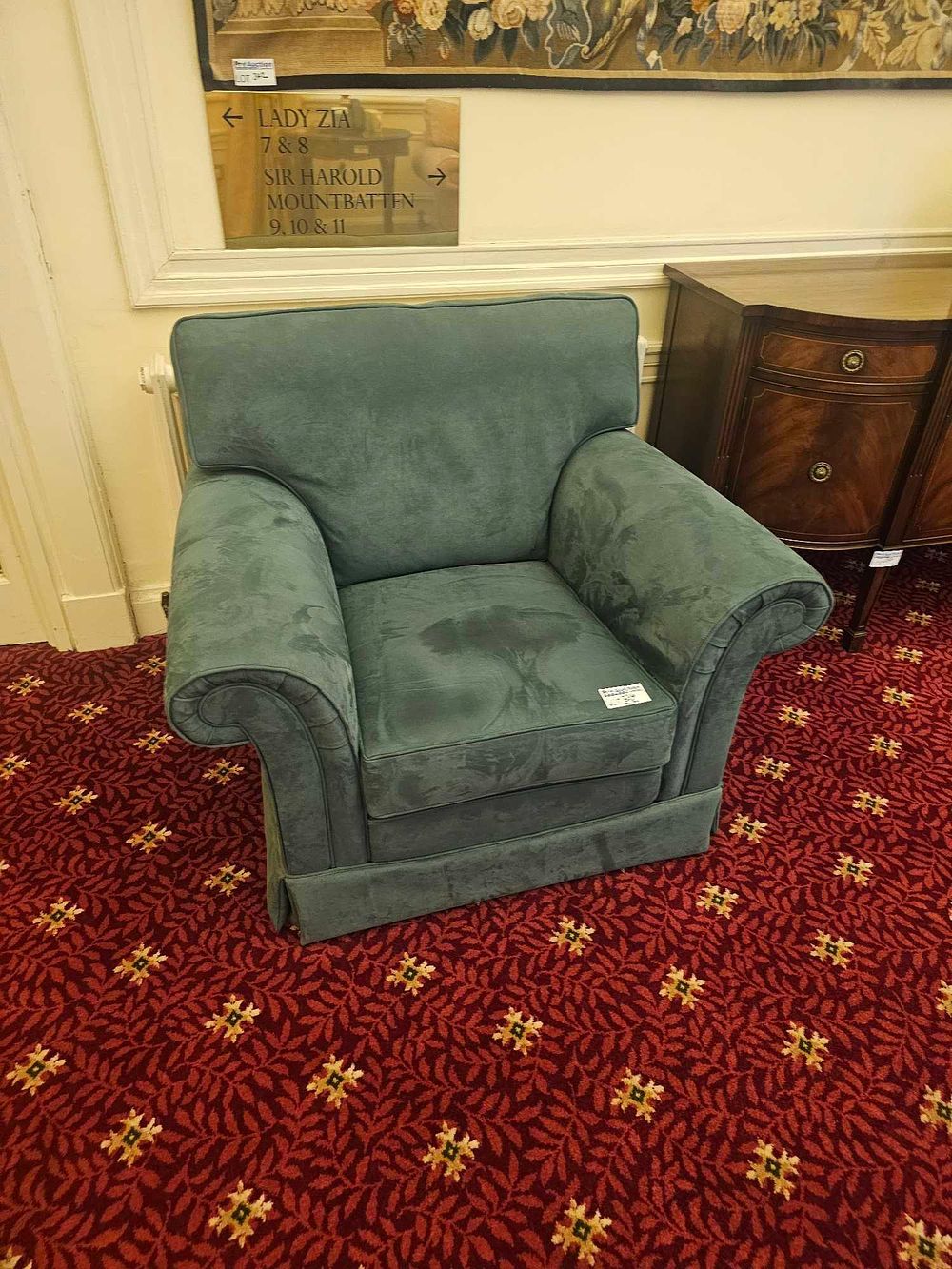 Lot 336: A Greenish-Blue Upholstered Armchair