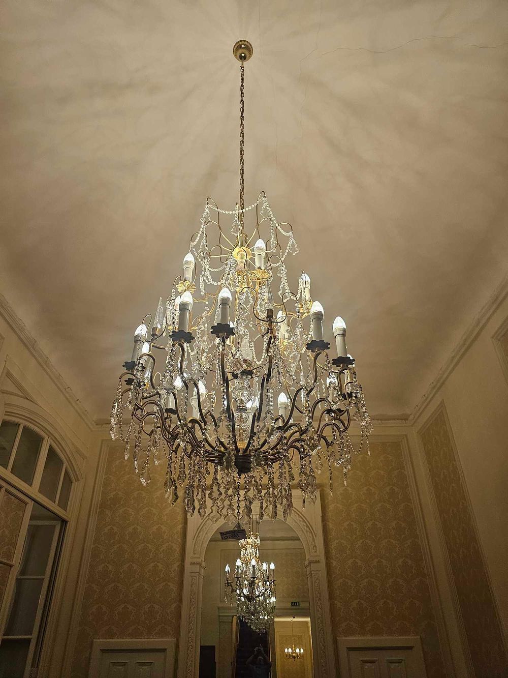Lot 343: A French Gilt and Patinated Bronze and Baccarat Crystal Chandelier, Late 19th/Early 20th Century