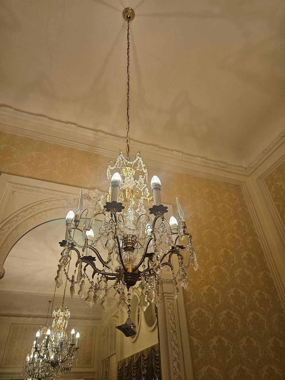 Lot 345: French Louis XVI Style Gilt-Bronze and Crystal 6-Light Chandelier