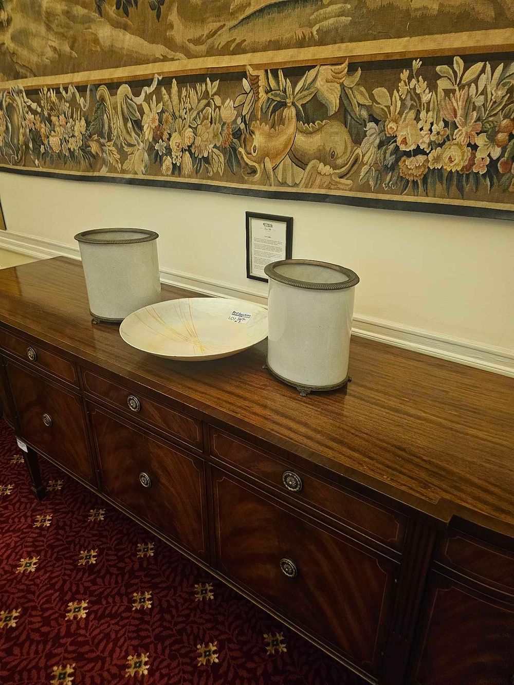 Lot 347: A Pair of Ceramic Cachepots and a Modern Art Glass Bowl