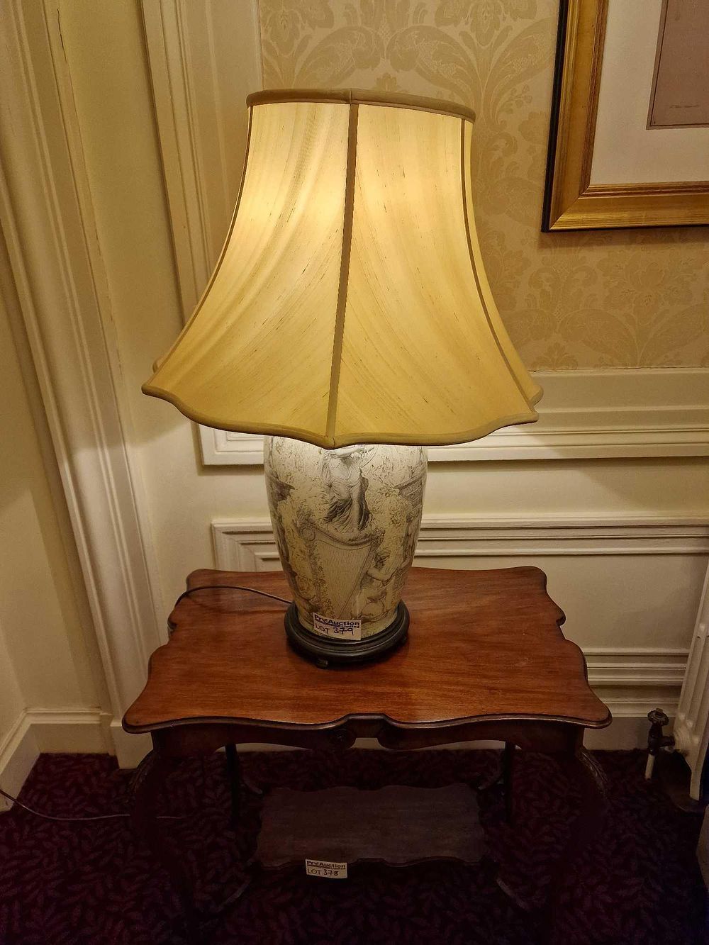 Lot 379: A Monochrome Neoclassical Style Ceramic Table Lamp with Shade