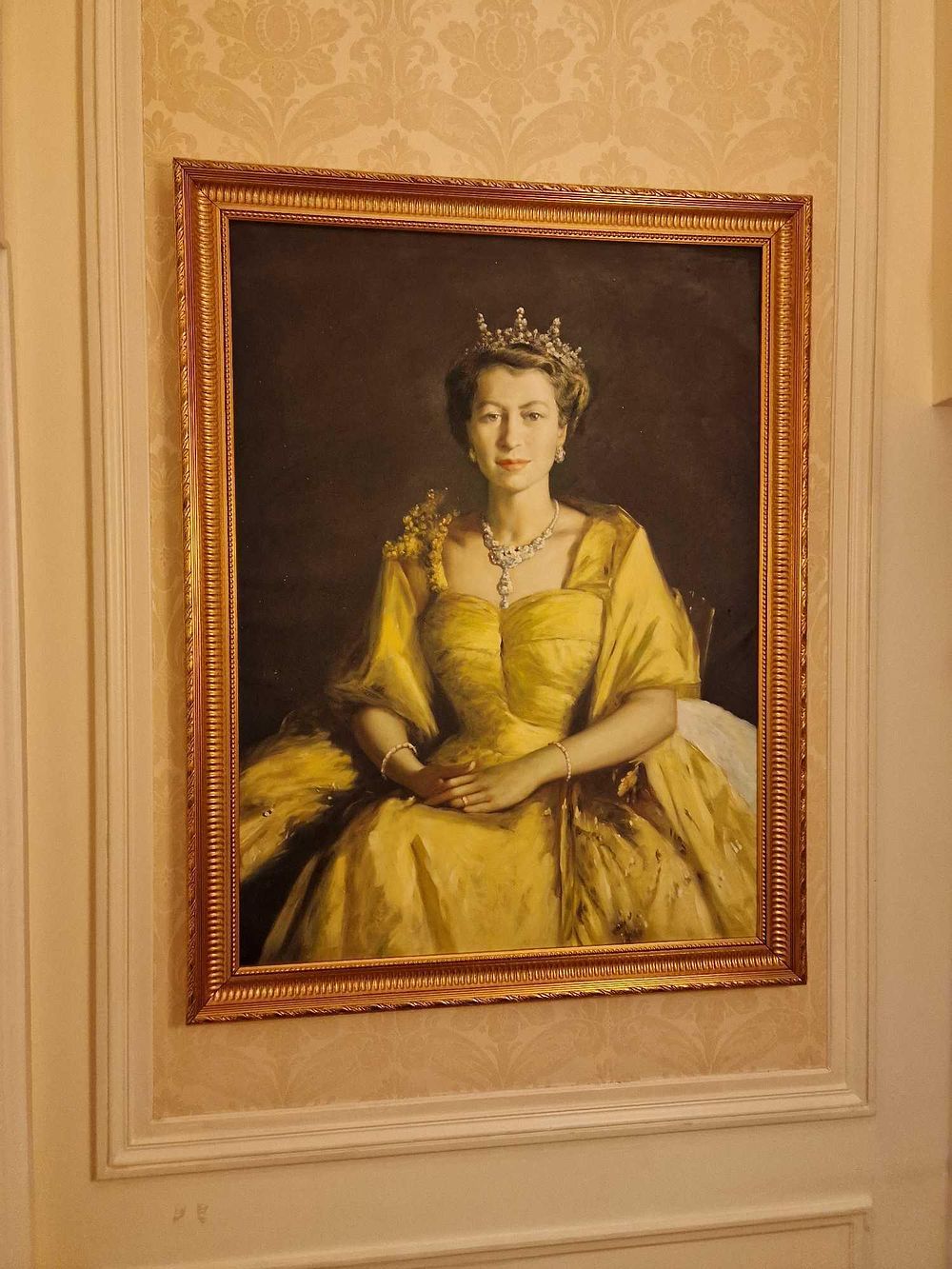 Lot 386: A Mid-to-Late 20th Century Oil on Canvas Portrait of Queen Elizabeth II in a Gilded Frame