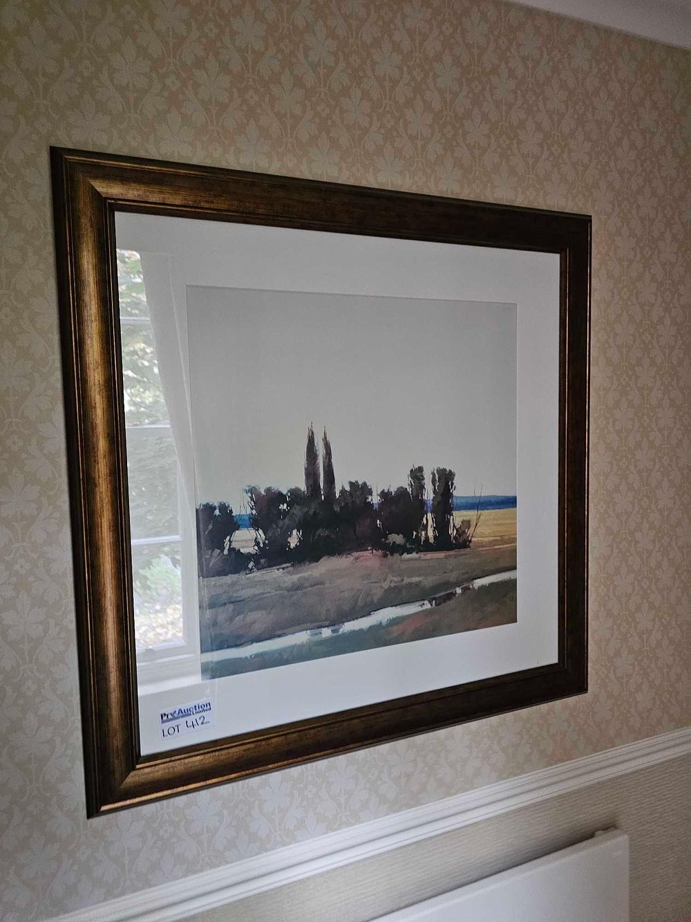 Lot 412: A Semi-Abstract Pastoral Landscape Artwork, Framed