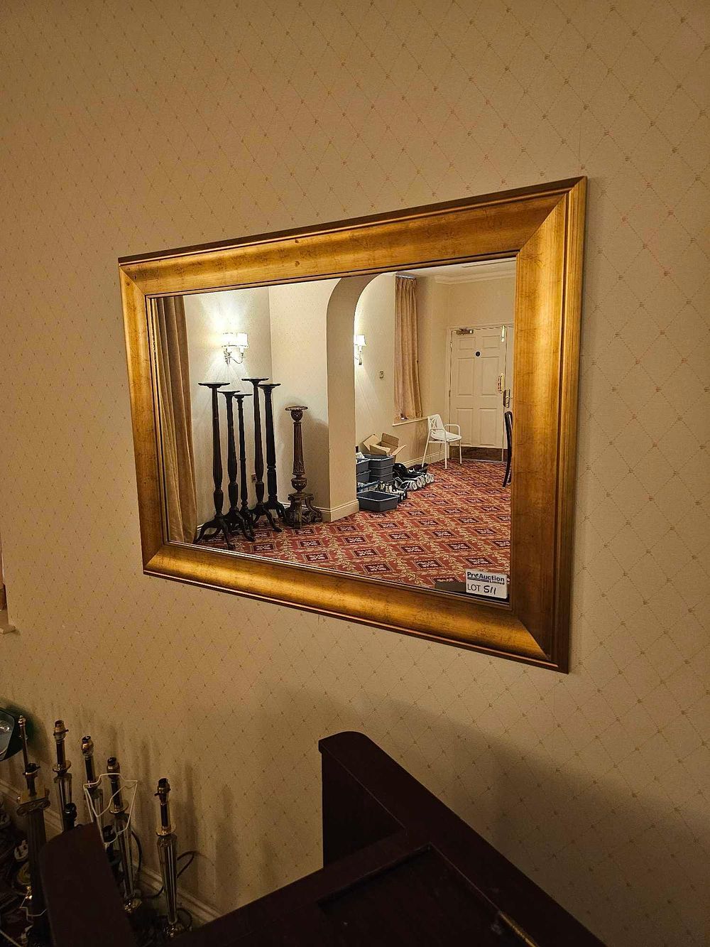 Lot 511: A Large Giltwood Rectangular Beveled Wall Mirror