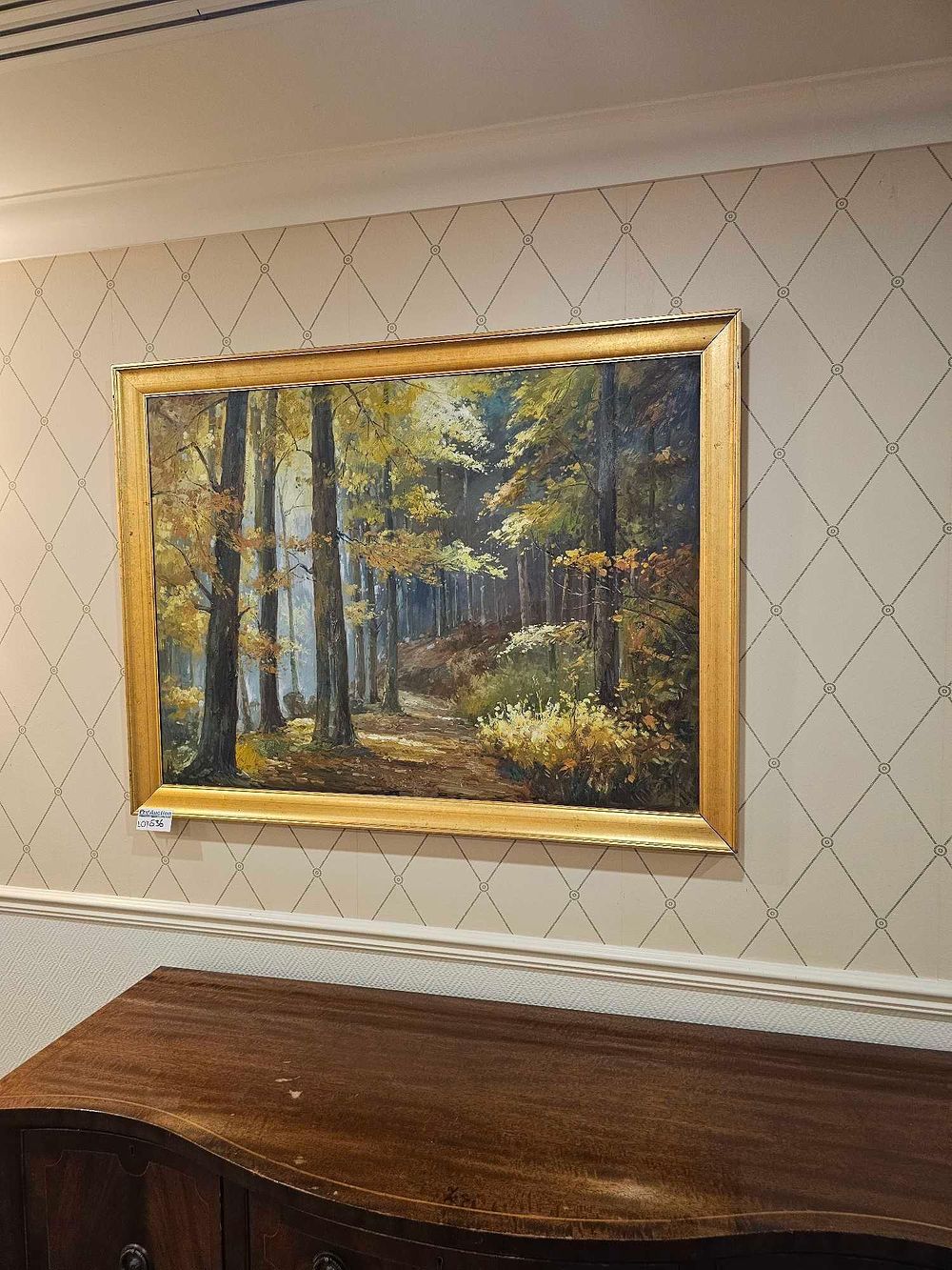 Lot 536: A 20th Century Framed Oil Painting of an Autumnal Forest Landscape