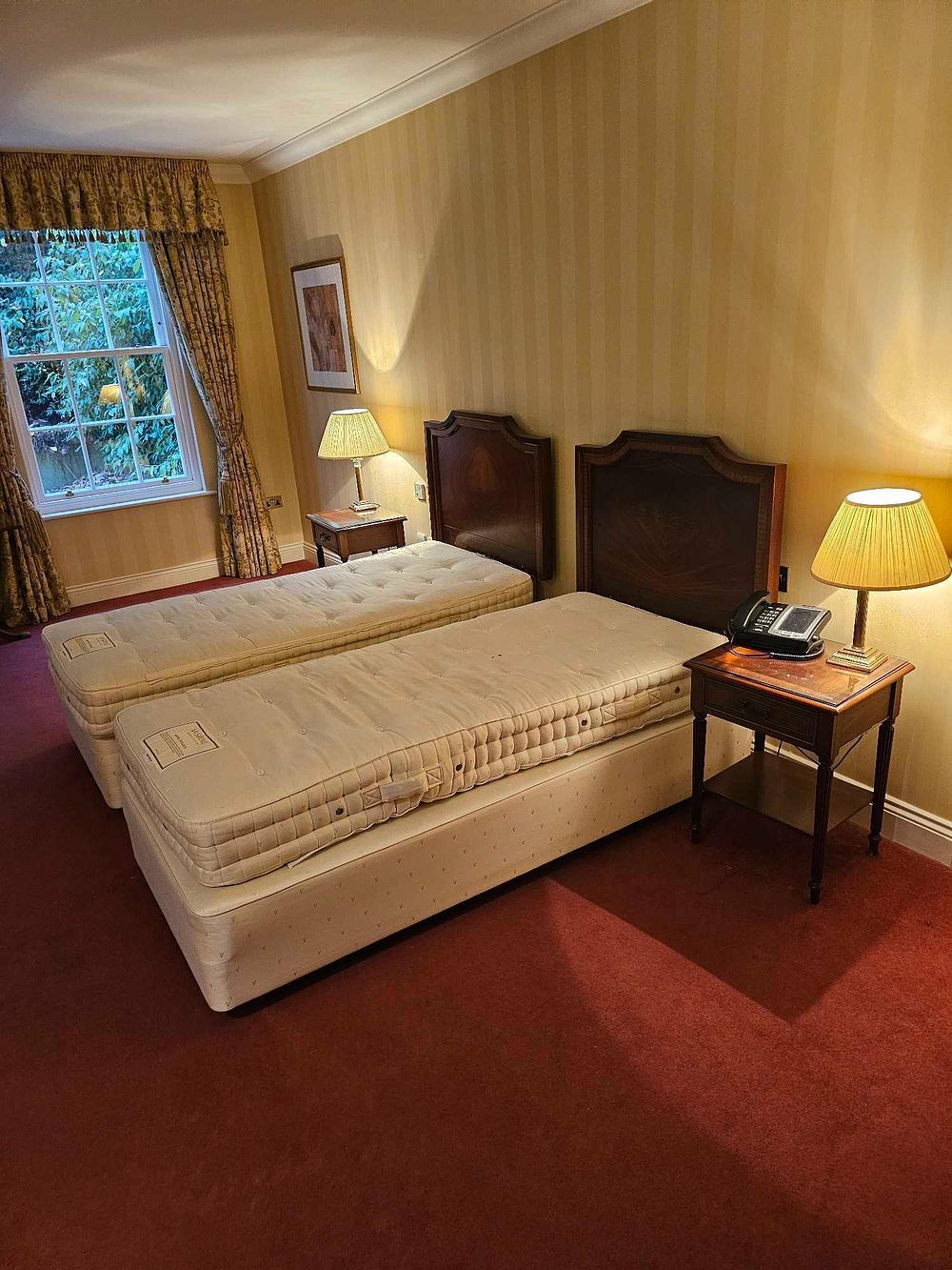 Lot 545: A Collection of Hotel Furnishings, including a Pair of Vispring Single Beds
