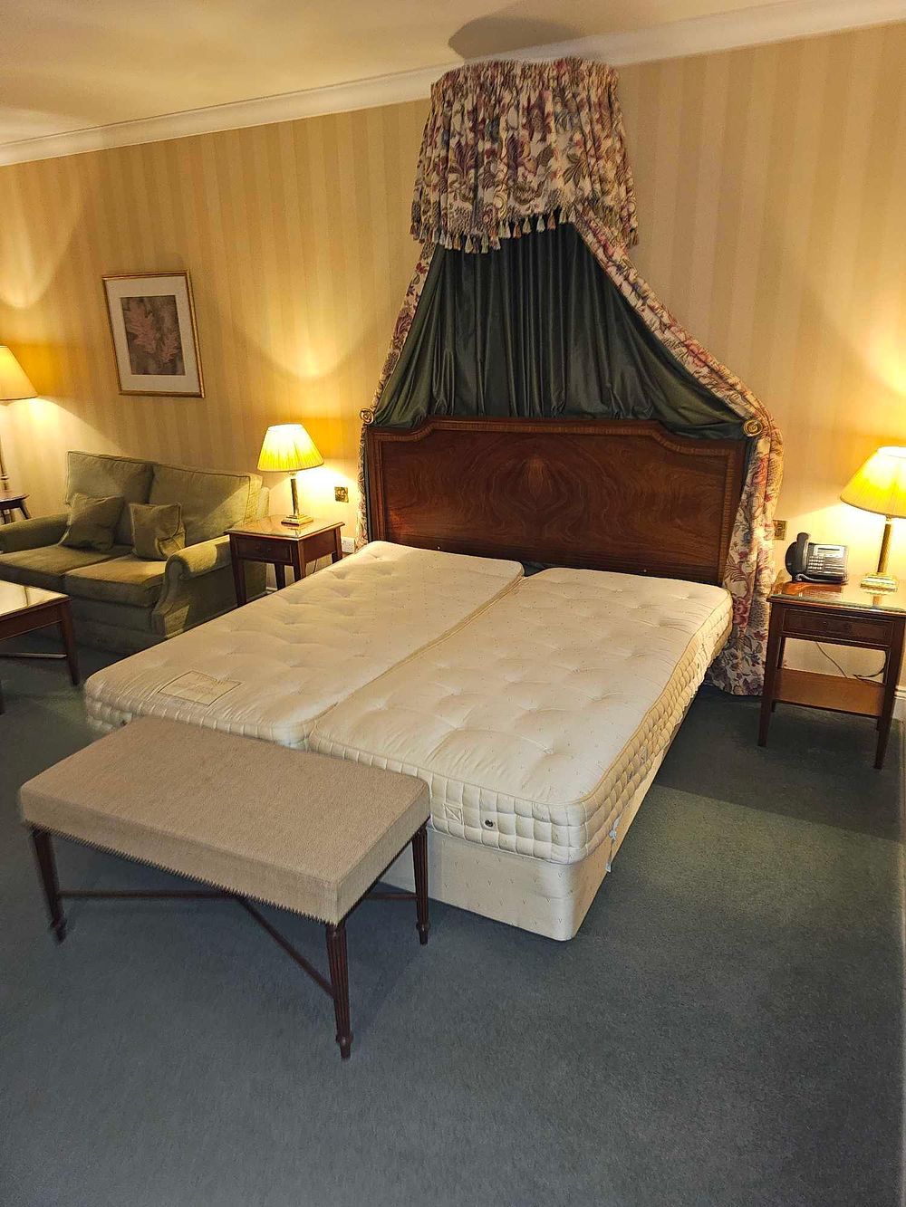 Lot 570: A Suite of Traditional Dark Hardwood and Upholstered Hotel Room Furnishings