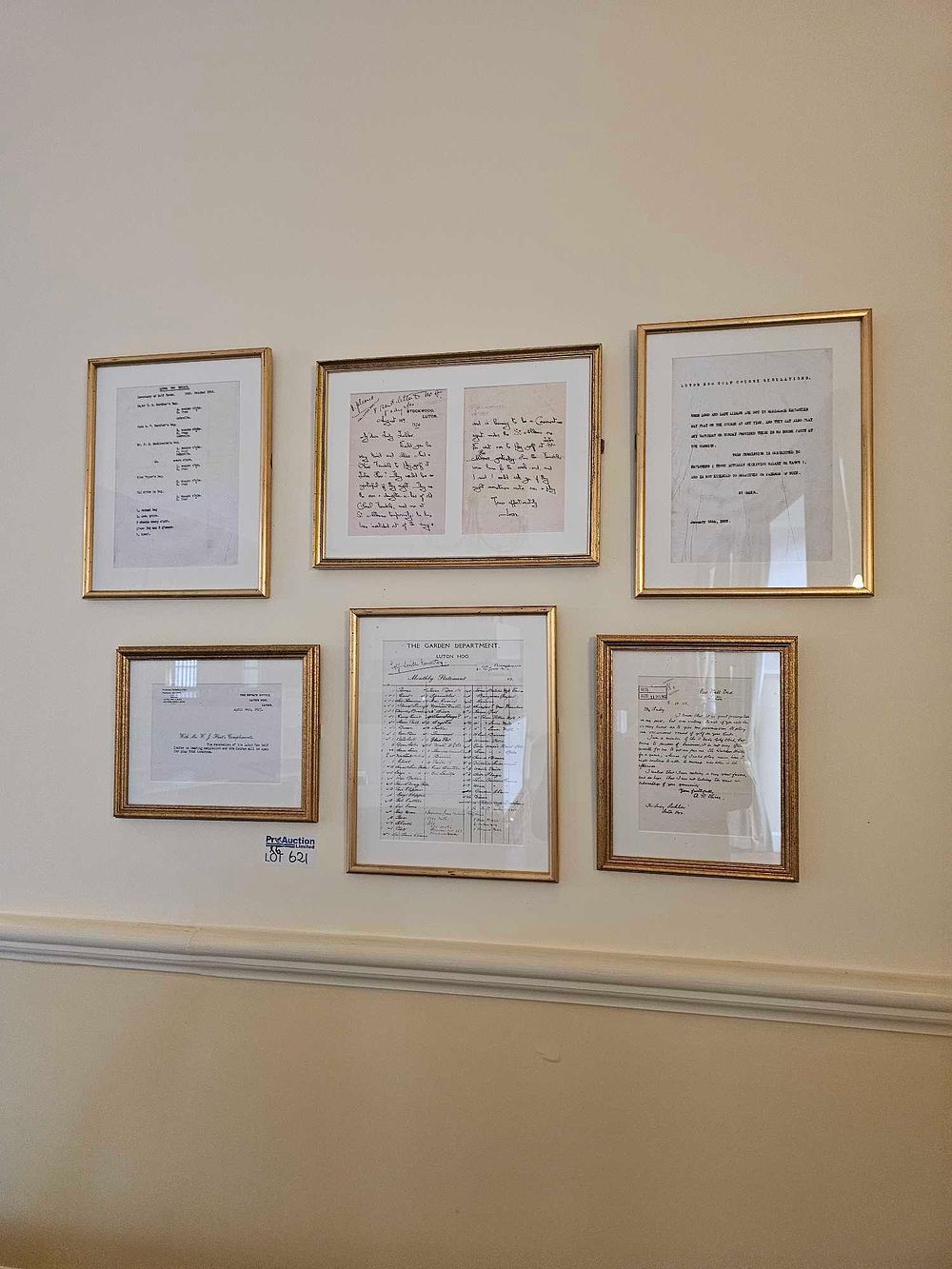 Lot 621: A Collection of Six Early 20th Century Luton Hoo Estate Archival Documents, Framed