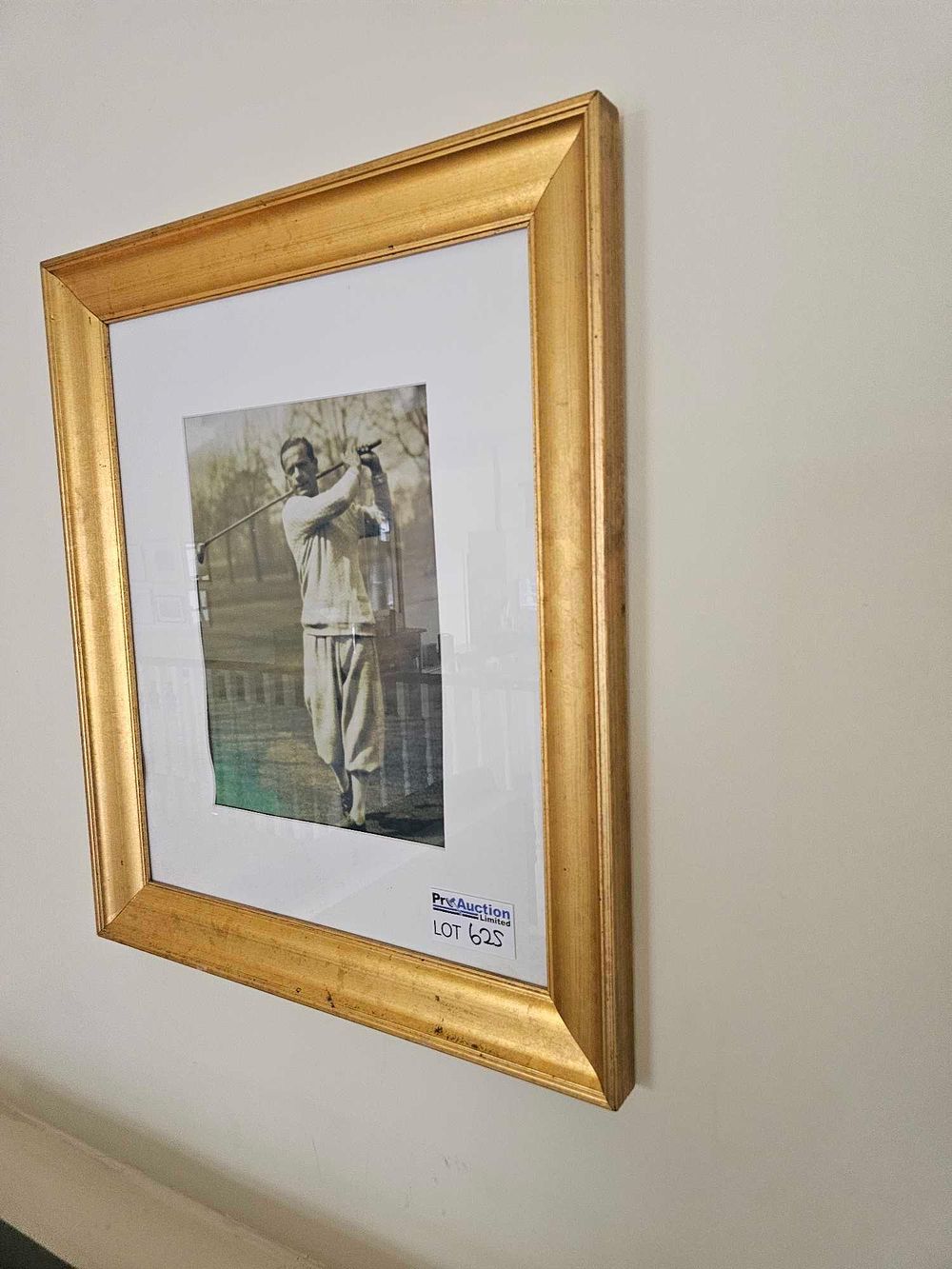 Lot 625: Vintage Framed Photograph or Print of a Golfer in a Giltwood Frame