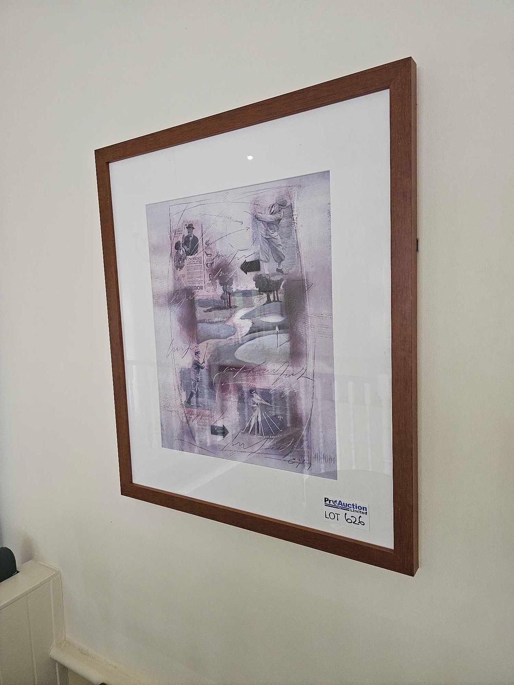Lot 626: Modern Framed Mixed-Media Collage Print, Golfing Theme