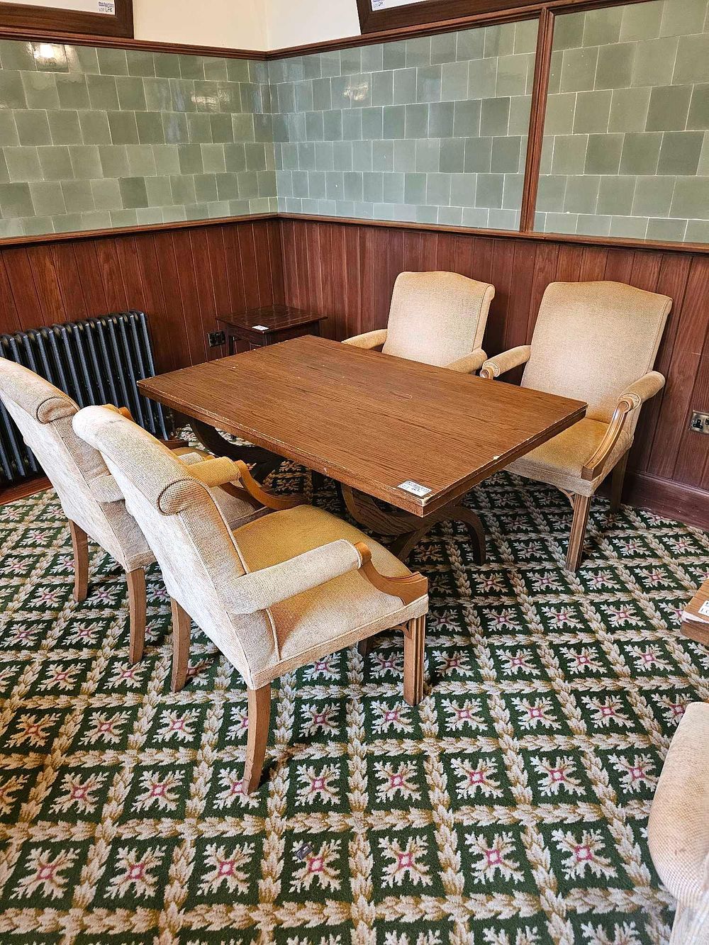 Lot 662: A Traditional Style Hardwood Dining Table and Set of Four Upholstered Armchairs, Early to Mid-20th Century