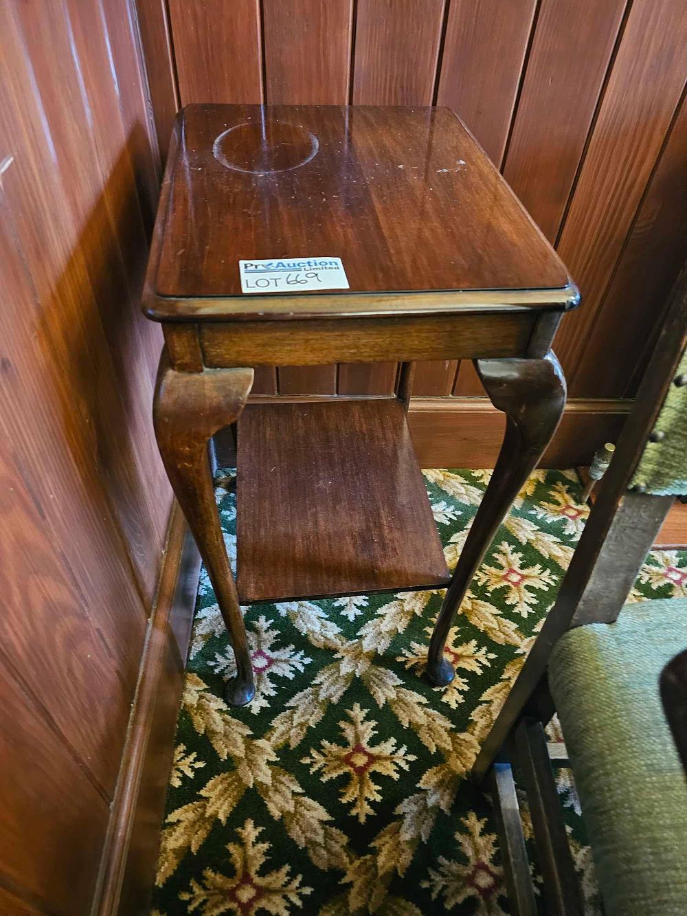 Lot 669: A Dark-Stained Wood Queen Anne Style Two-Tier End Table