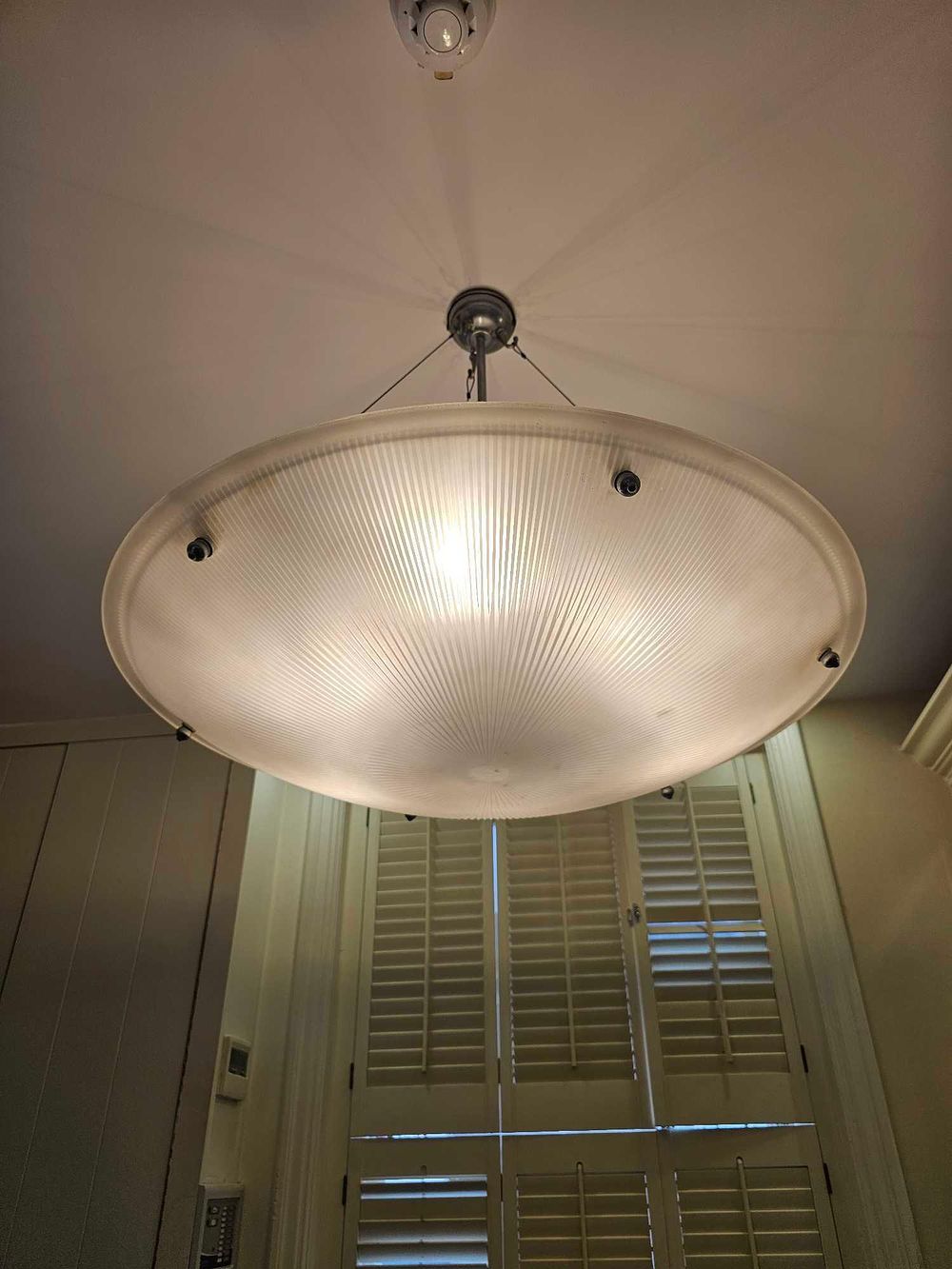 Lot 739: Holophane Style Prismatic Glass Pendant Light, Art Deco/Mid-Century Modern