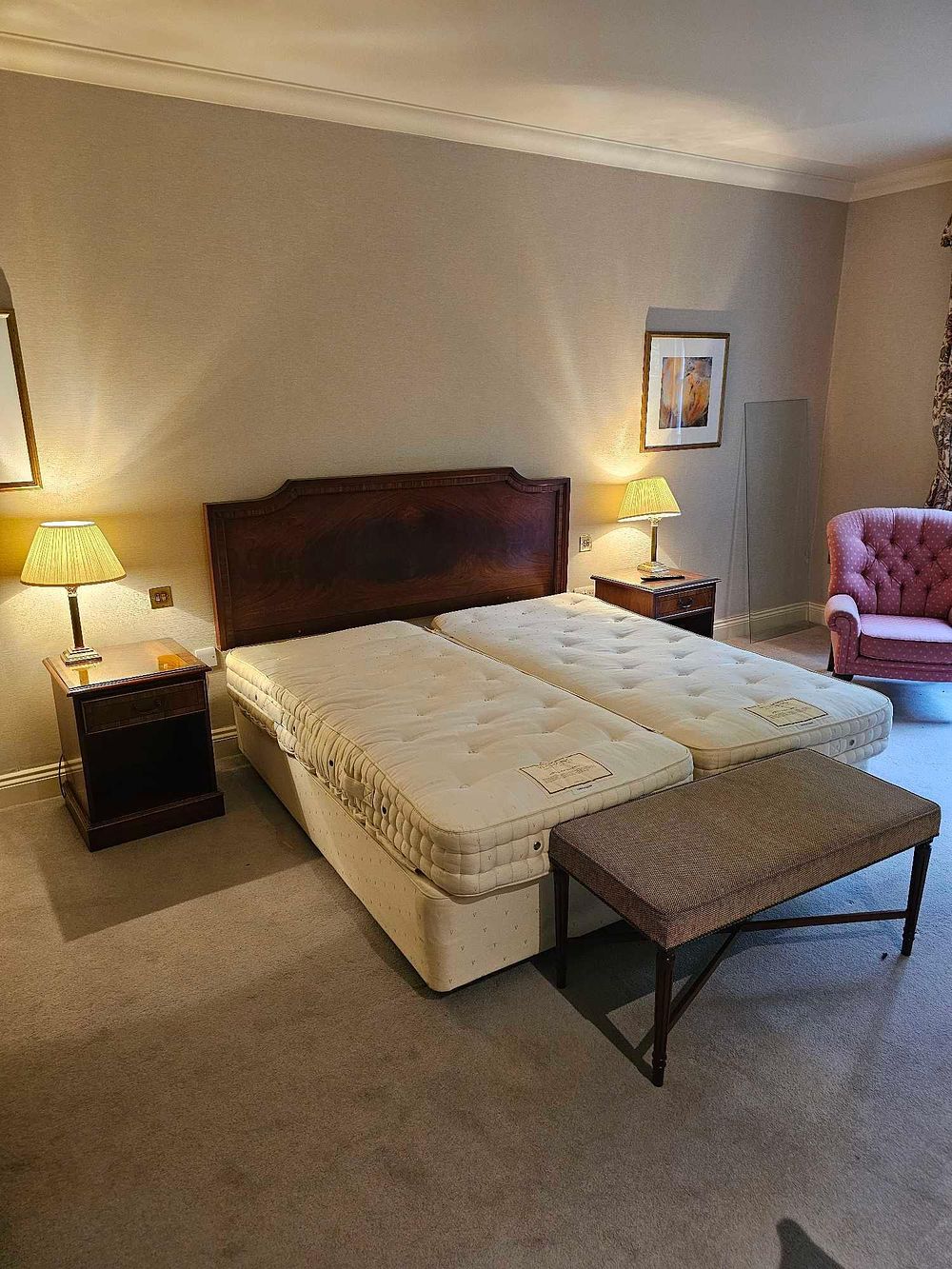 Lot 828: A Suite of Georgian/Regency Style Furnishings, featuring a Bed Setup with Vispring Mattresses