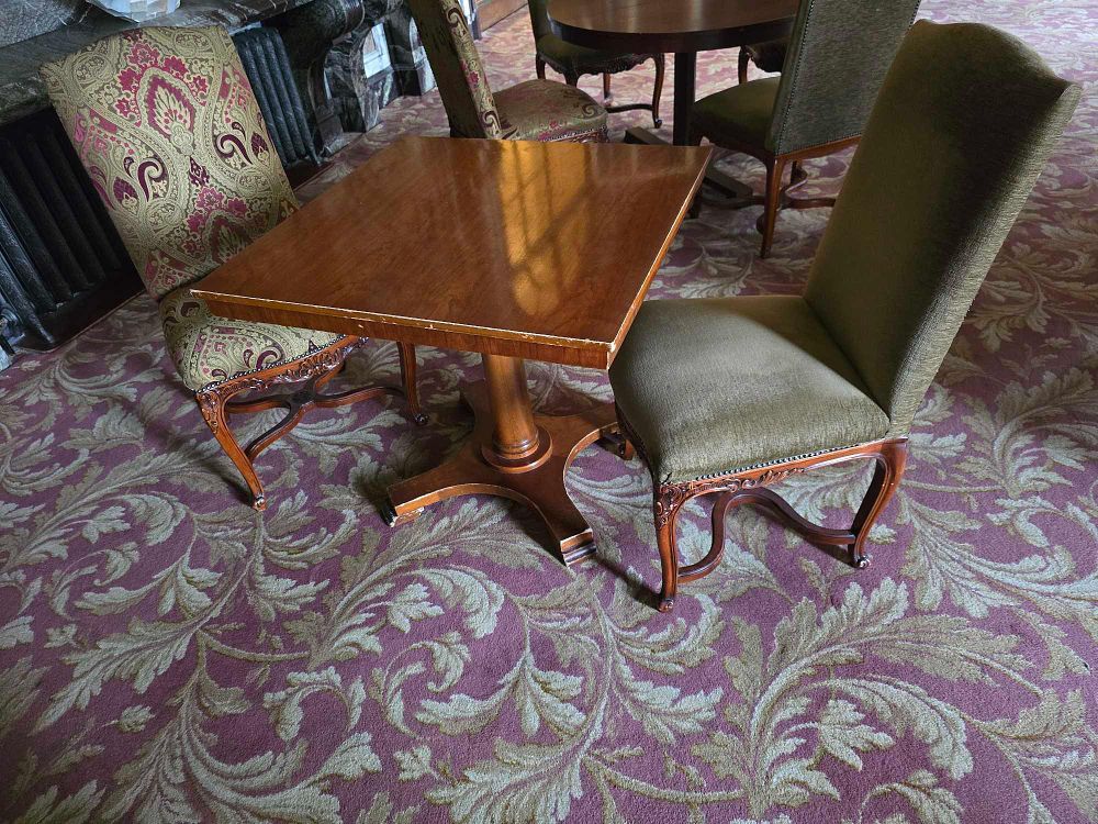 Lot 2009: A Mahogany Pedestal Table and a Pair of Rococo Revival Side Chairs