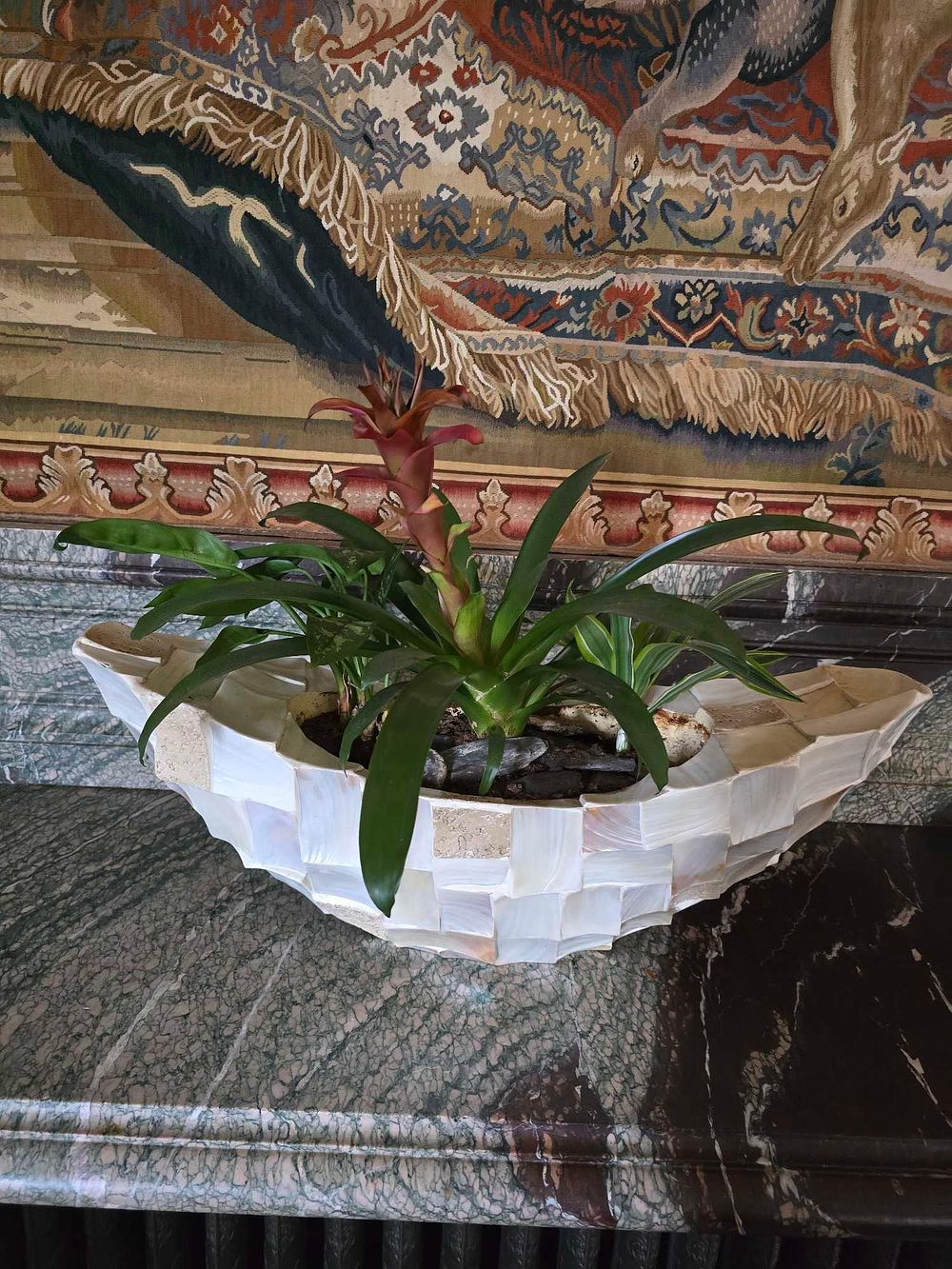 Lot 2020: A Modern Mother-of-Pearl and Stone Tiled Boat-Shaped Planter