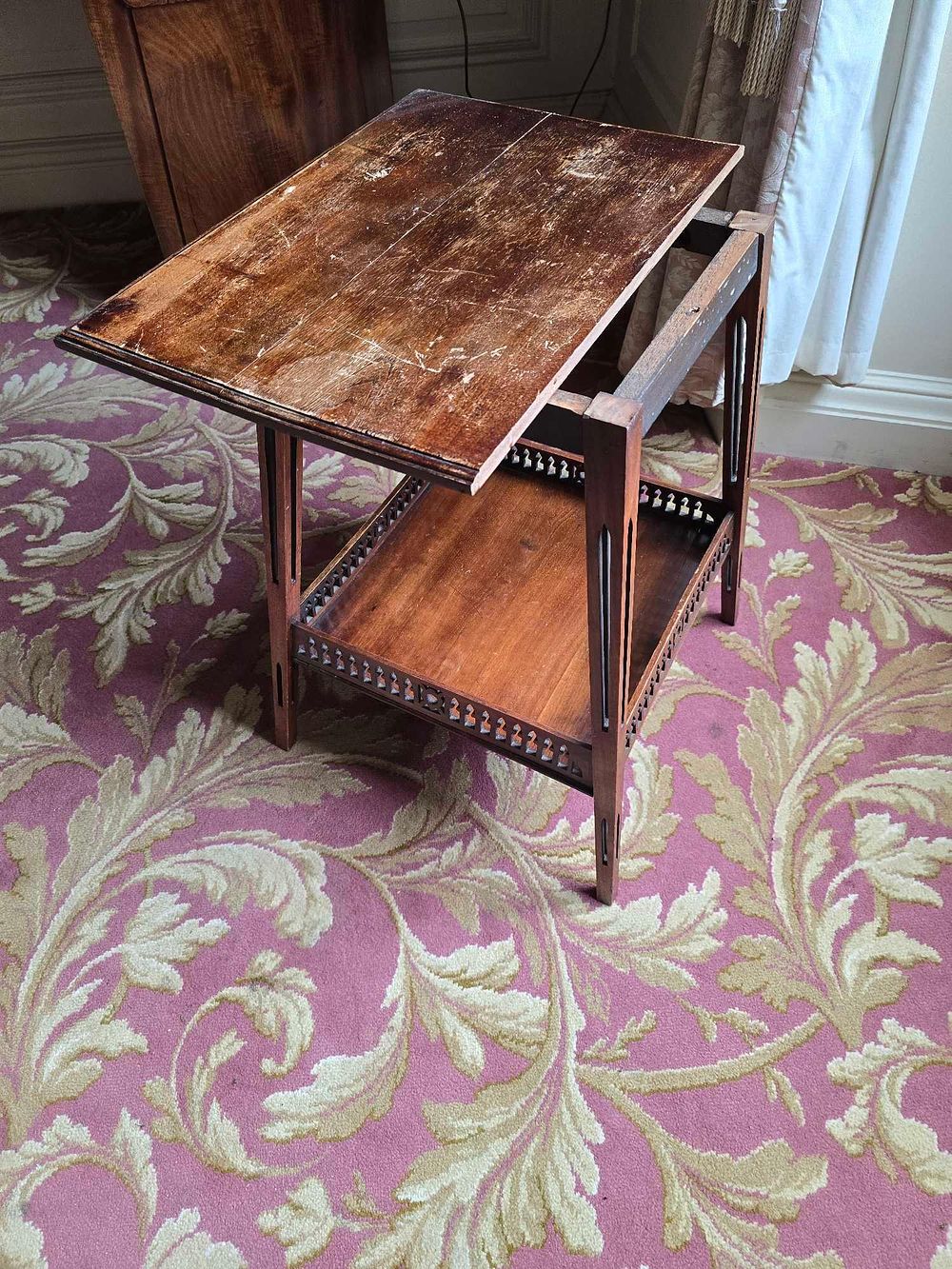Lot 2033: Edwardian Mahogany Two-Tier Occasional Table with Pierced Gallery