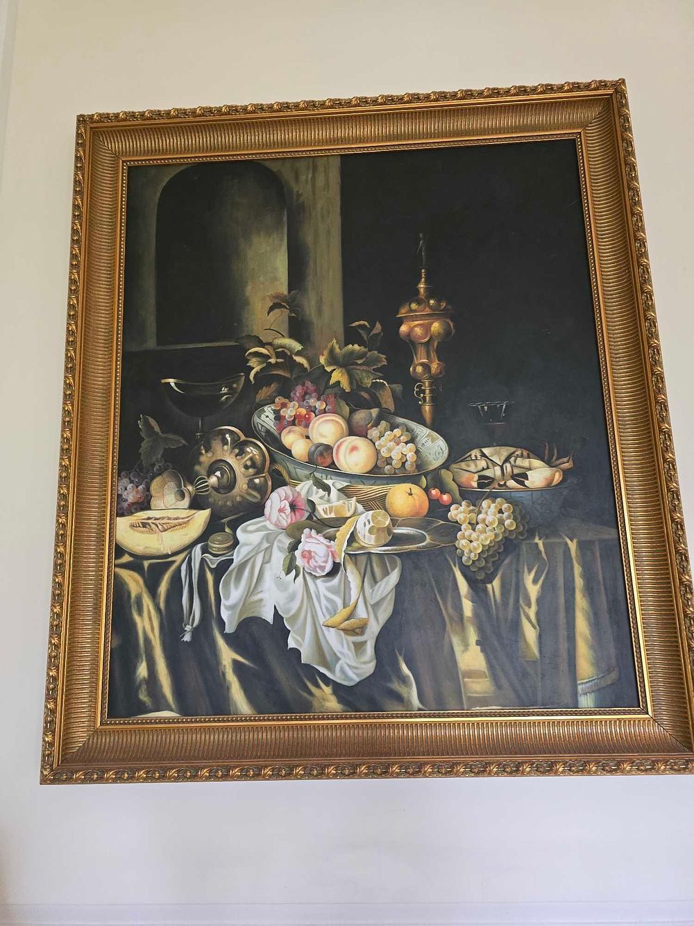 Lot 2041: After Abraham van Beyeren (Dutch, 1620/21-1690), A Grand Still Life with Fruits, Flowers, and Metallic Objects, Oil on Canvas