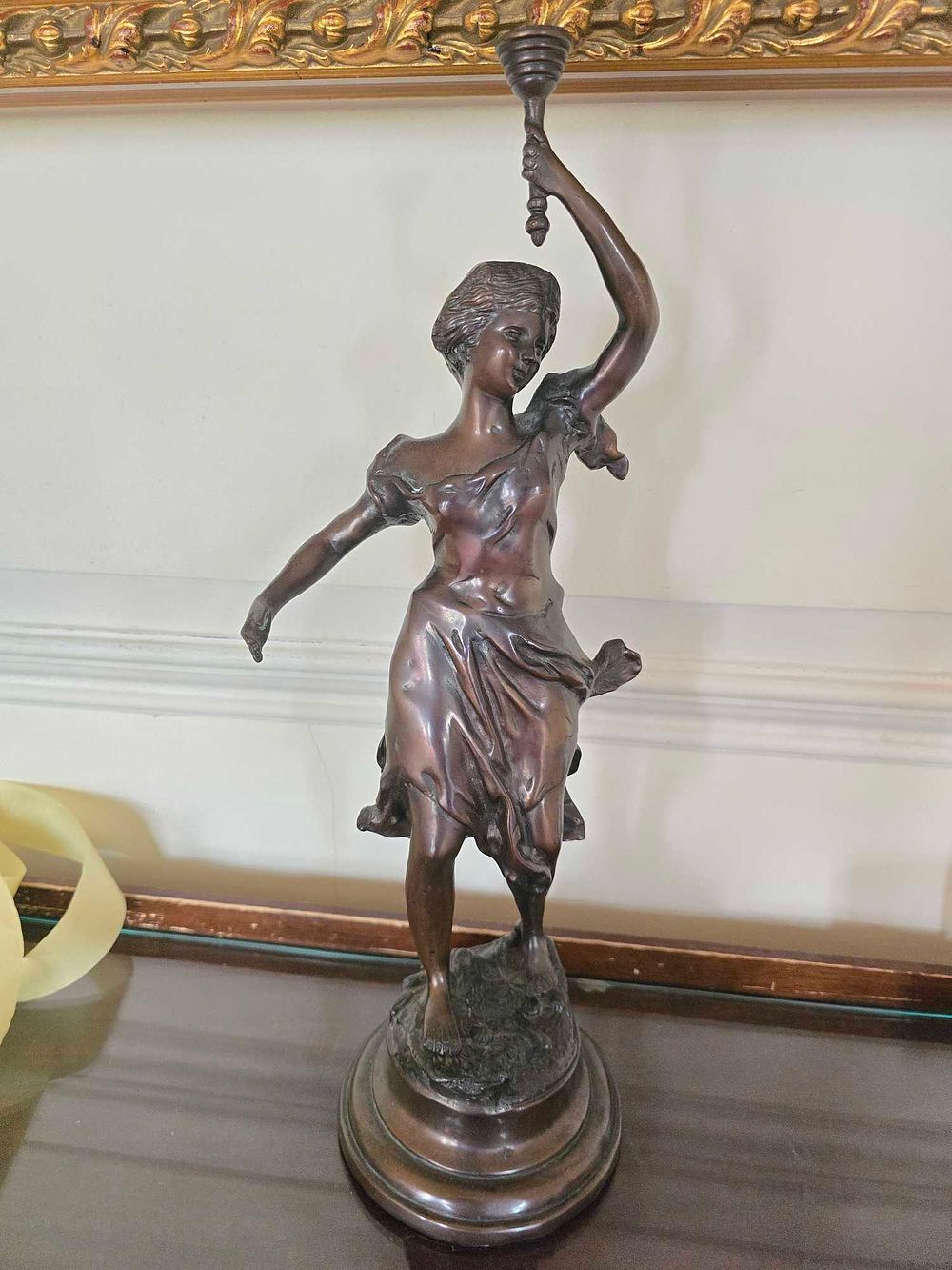 Lot 2043: Auguste Moreau Bronze Figural Sculpture of a Female with Torch