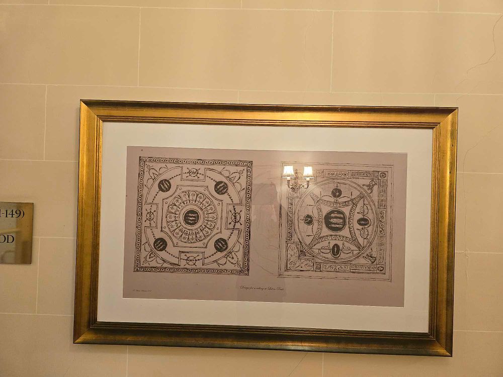 Lot 2079: A Framed Reproduction Print of Neoclassical Ceiling Designs by Robert Adam for Luton Park