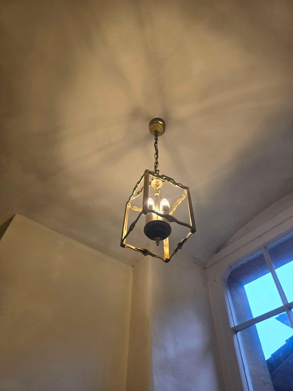 Lot 2083: A 1930s French Style Brass and Glass Three-Light Lantern Pendant