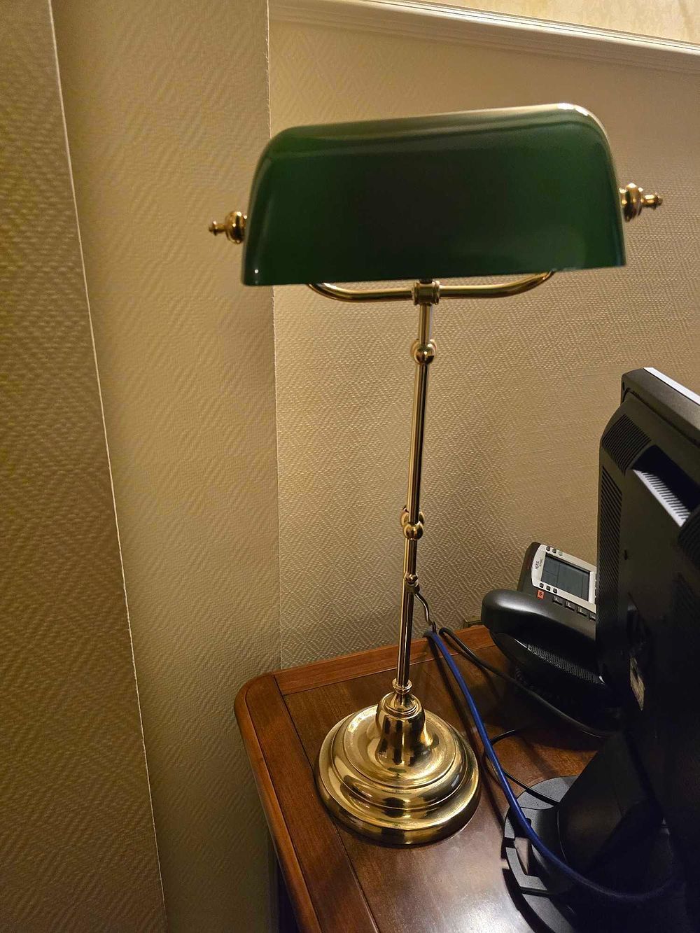 Lot 2121: An Art Deco Style Brass and Green Glass Banker's Lamp