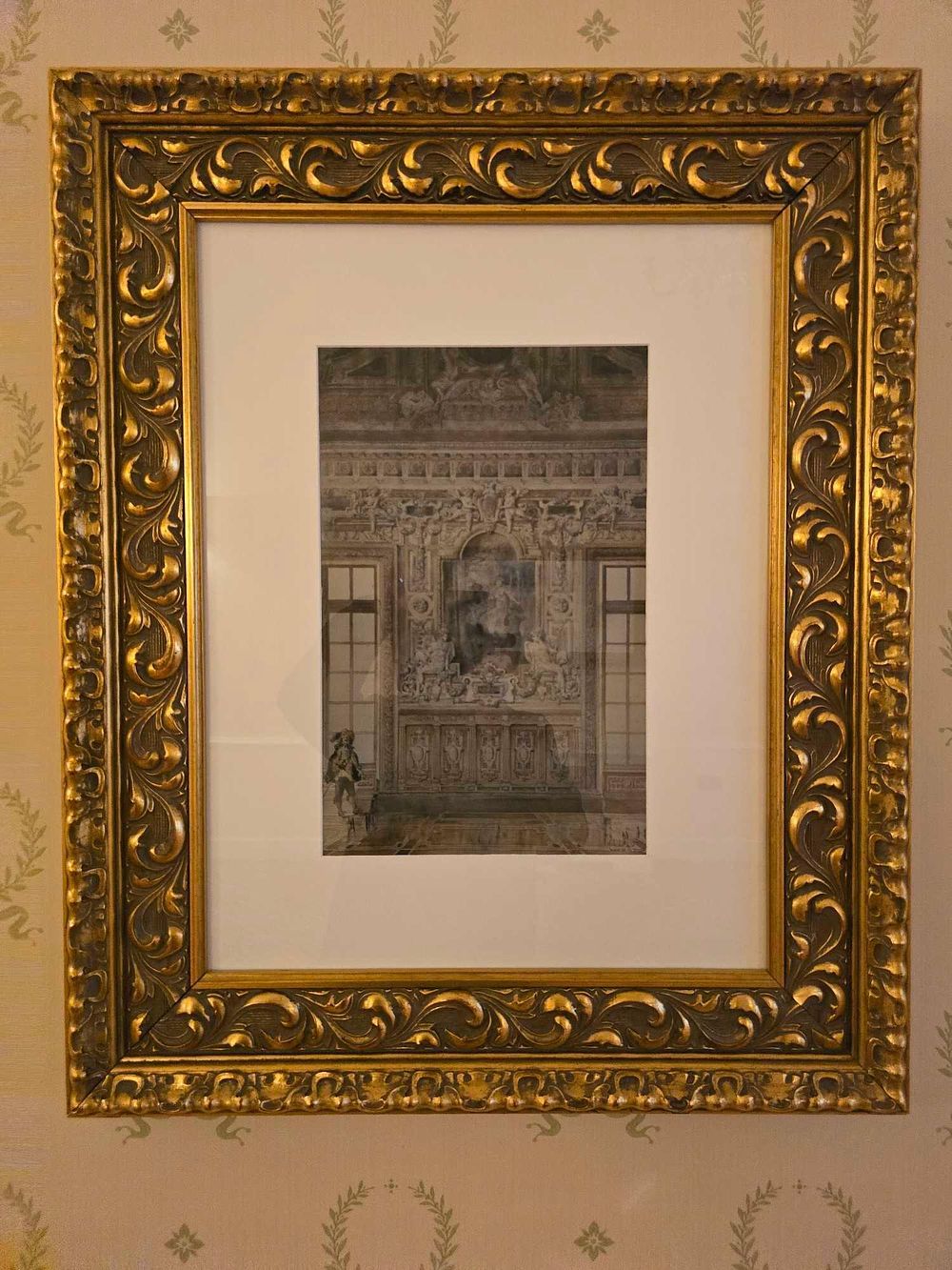 Lot 2128: Antique French Baroque Interior Etching in a Giltwood Frame