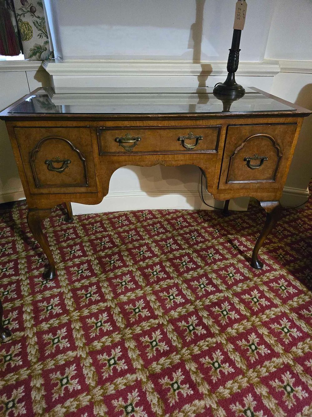 Lot 2156: An English Queen Anne Style Burr Walnut Serpentine Writing Desk