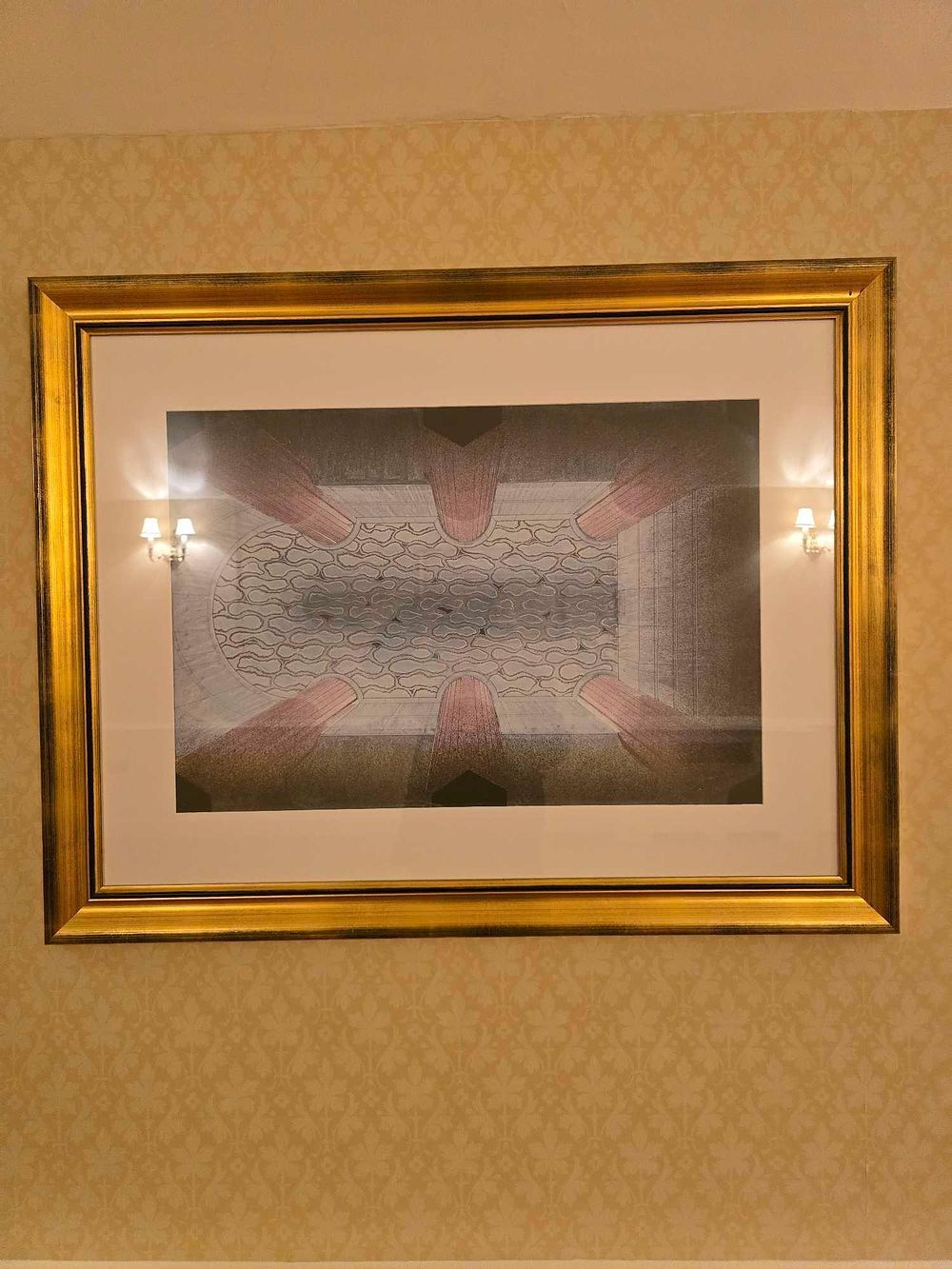 Lot 2174: Gilt-Framed Architectural Style Print of an Oval Interior