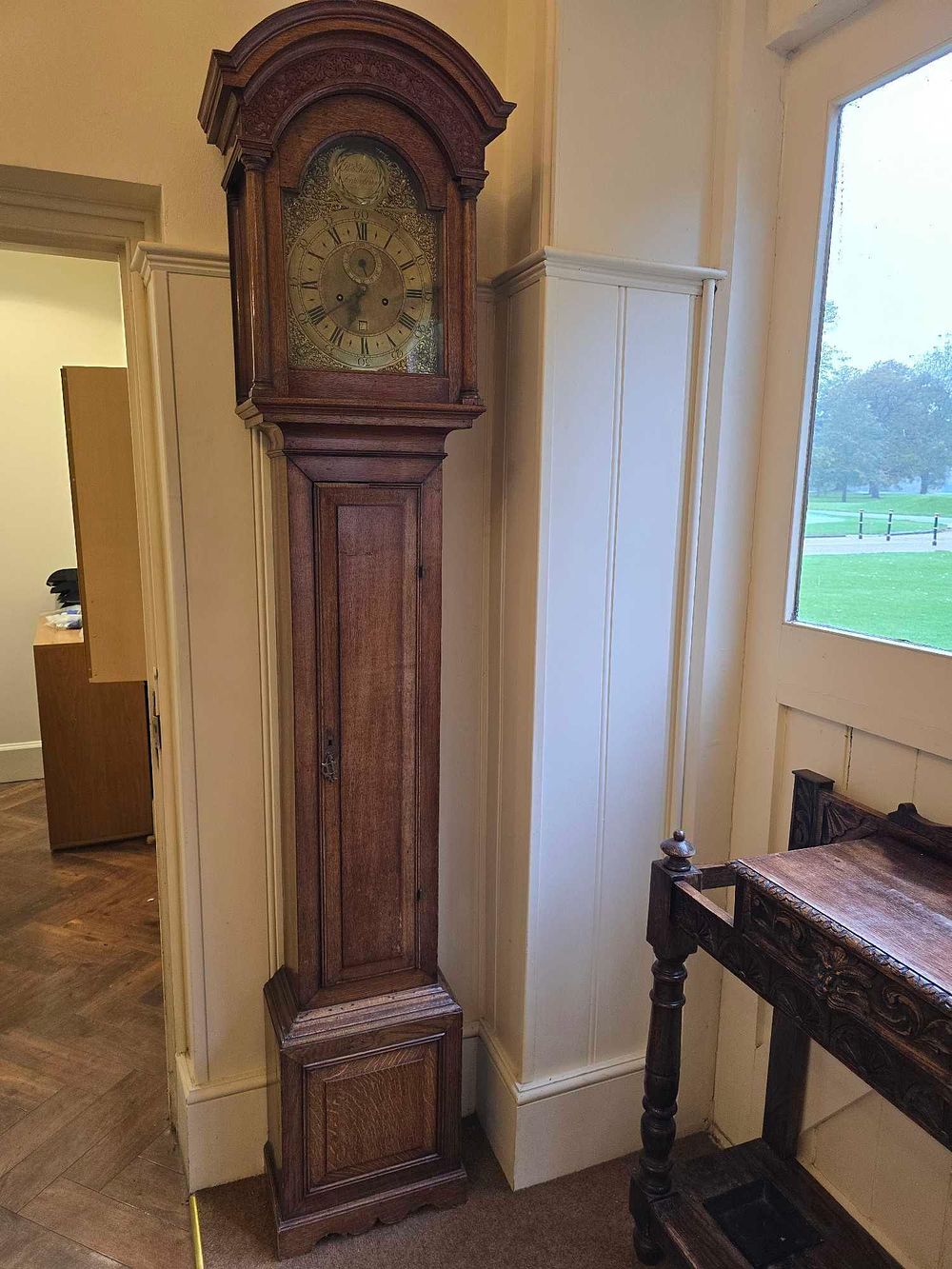 Lot 2180: A Georgian Oak Longcase Clock, the Dial Signed Rob. Harris Fordingbridge