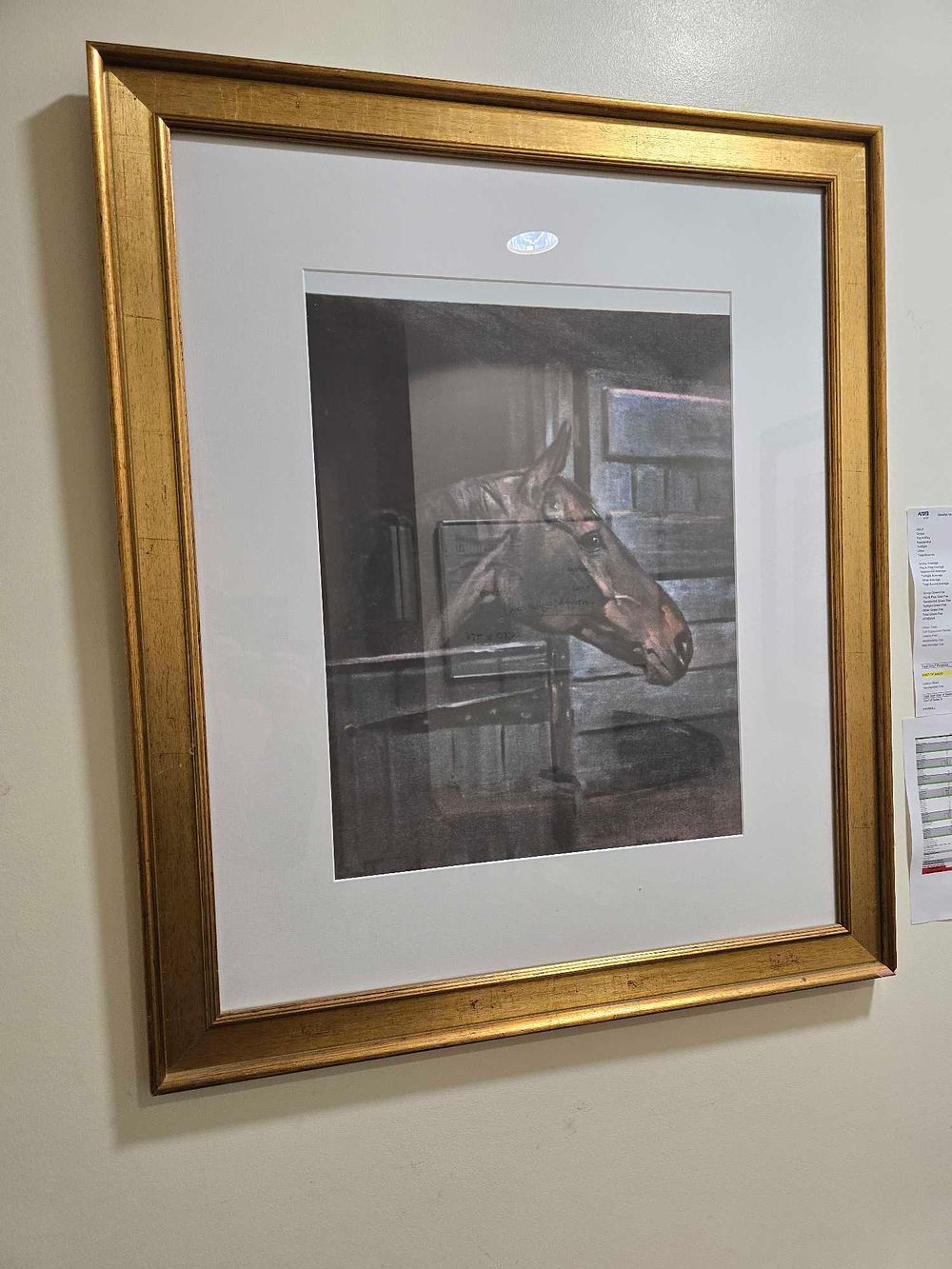 Lot 2186: A Framed Equestrian Print of a Horse in a Stable