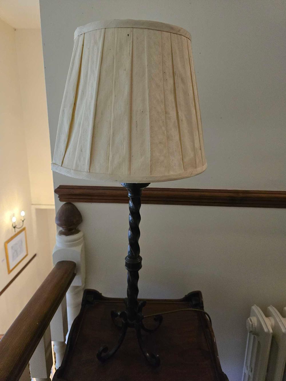Lot 2194: Barley Twist Table Lamp with Scrolled Base