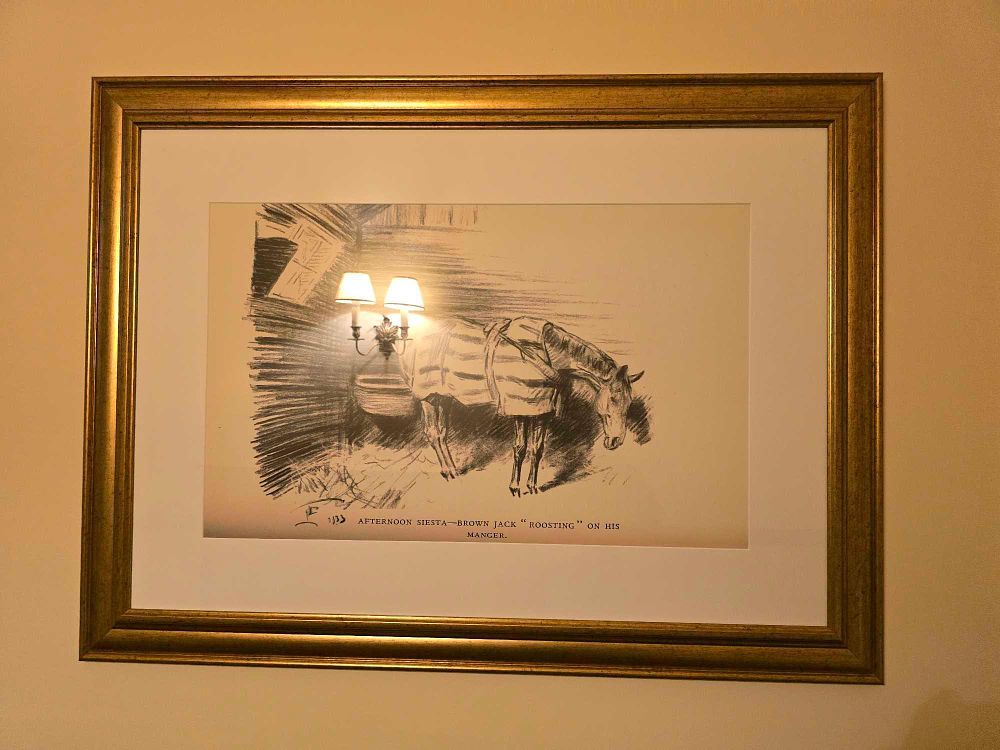 Lot 2213: Mid-20th Century Cartoon Illustration, 'Afternoon Siesta—Brown Jack “Roosting” on His Manger'